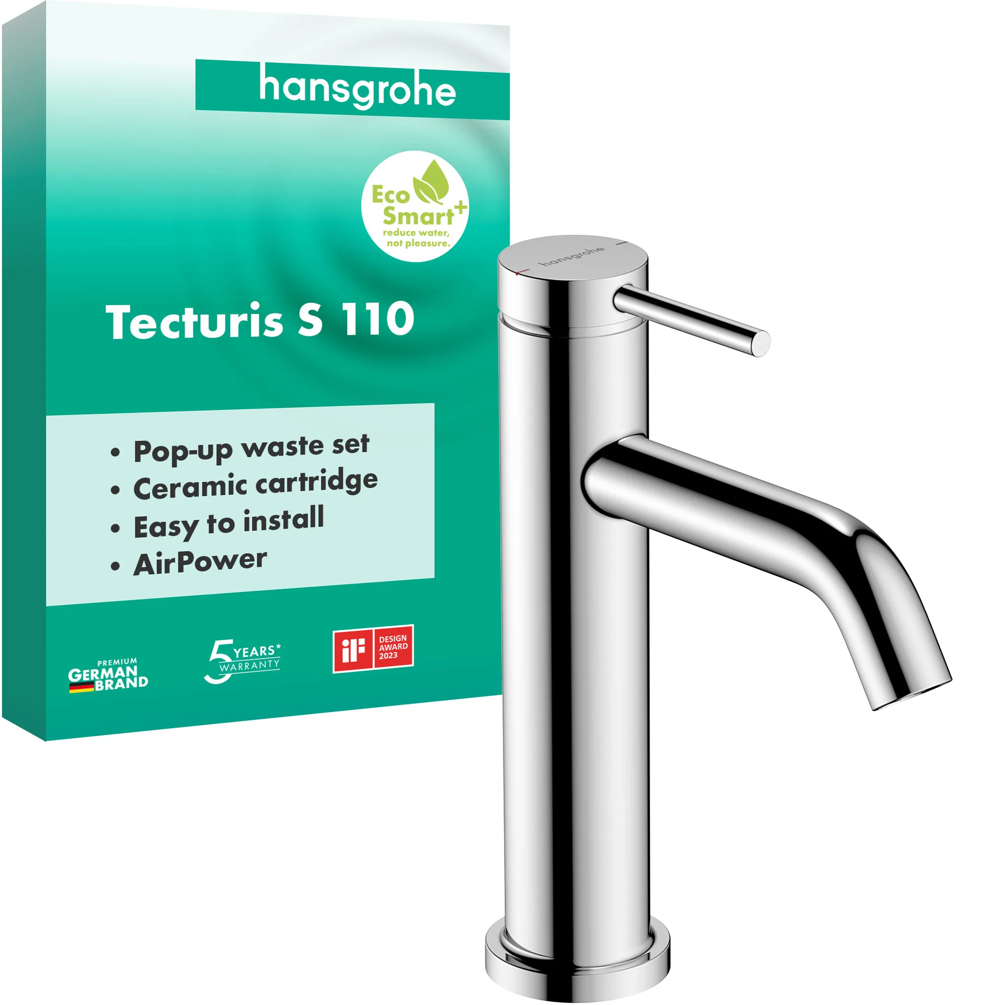 Tecturis S Einhebel-Waschtischmischer 110 mit Zugstangen-Ablaufgarnitur Chrom