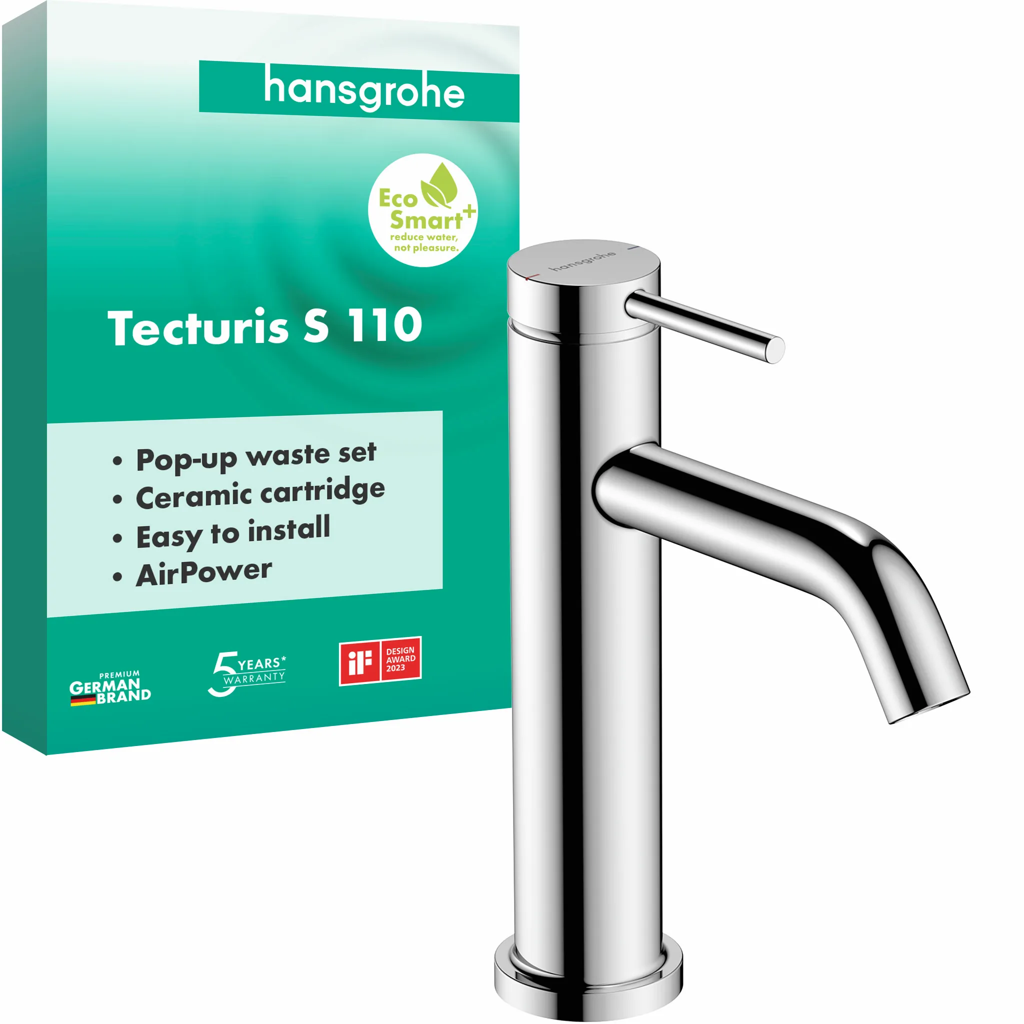 Hansgrohe Tecturis S Einhebel-Waschtischmischer 110 EcoSmart+ mit Zugstangen-Ablaufgarnitur, Chrom Hansgrohe Tecturis S Einhebel-Waschtischmischer 110 EcoSmart+ mit Zugstangen-Ablaufgarnitur, Chrom
