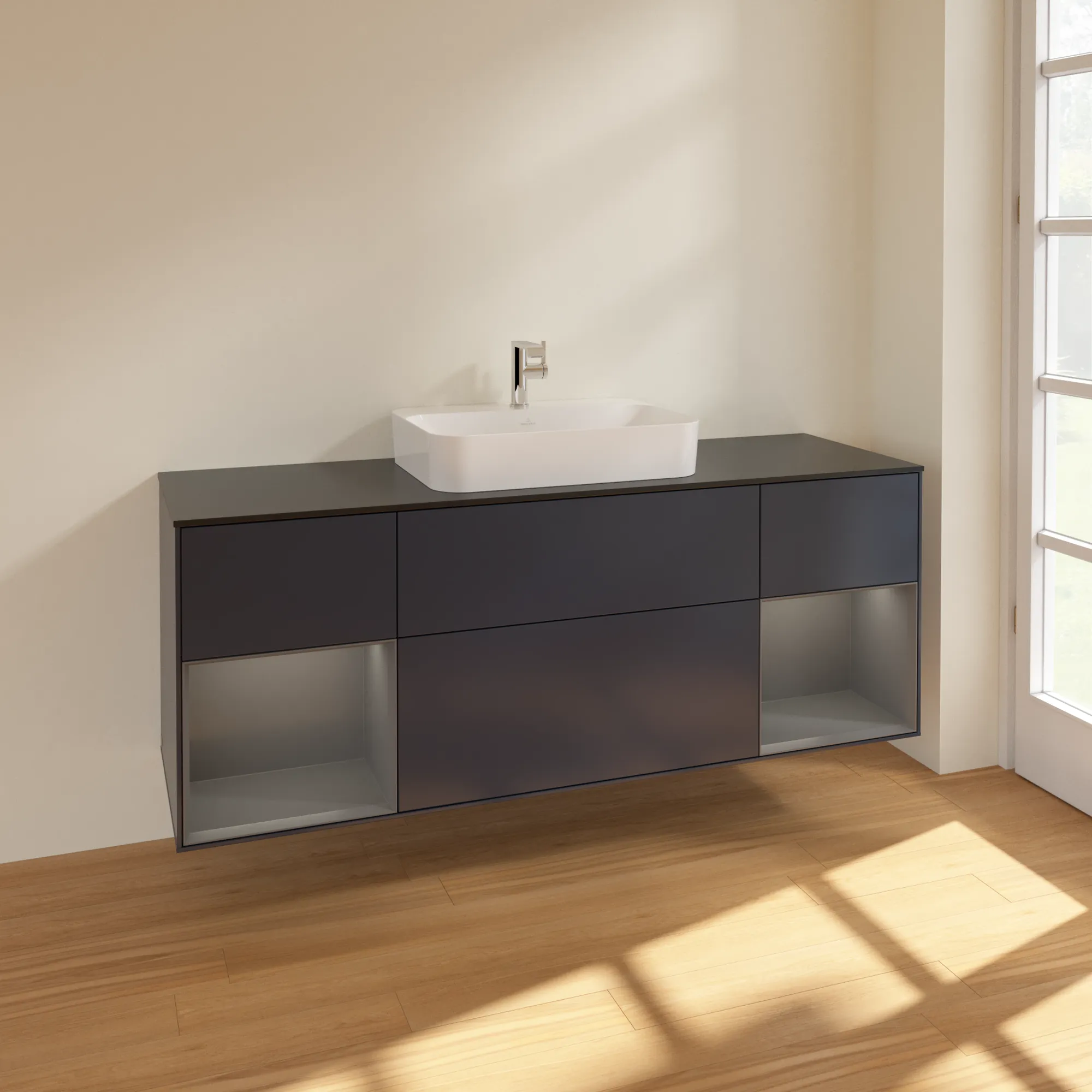 Villeroy & Boch Waschtischunterschrank „Finion“ für Schrankwaschtisch 1600 × 603 × 501 mm Midnight Blue Matt Lacquer, für Becken mittig