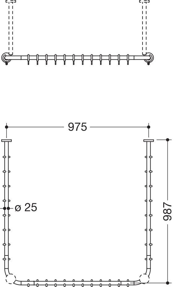 HEWI Duschvorhangstange „System 900“ 100 × 104,5 cm