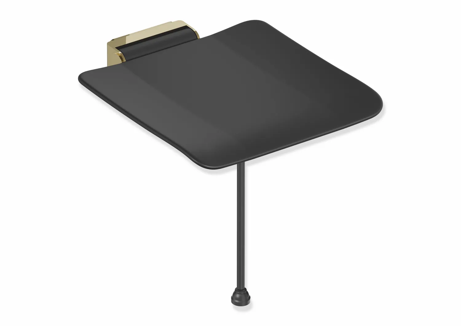 Klappsitz des Systems 900, Wandkonsole aus Edelstahl, PVD, Sitzfläche aus strukturiertem Kunststoff, schwarz, Sitzfläche 450 mm breit, 450 mm tief, mit Bodenstütze für Sitzhöhe 450-500 mm, PVD, in Farbe CK (Messing glänzend) Klappsitz des Systems 900, Wandkonsole aus Edelstahl, PVD, Sitzfläche aus strukturiertem Kunststoff, schwarz, Sitzfläche 450 mm breit, 450 mm tief, mit Bodenstütze für Sitzhöhe 450-500 mm, PVD, in Farbe CK (Messing glänzend)