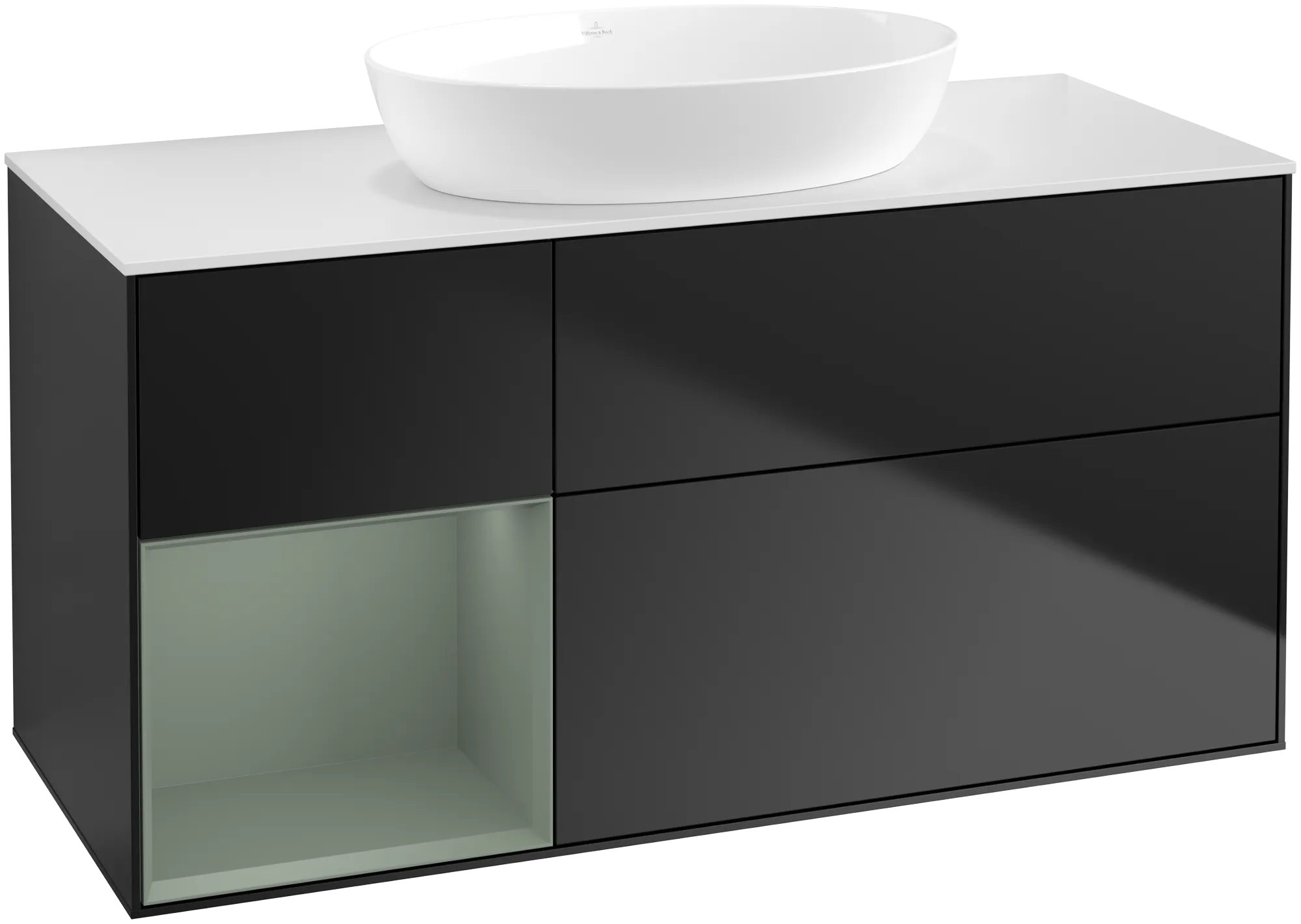 Villeroy & Boch Finion Waschbeckenunterschrank FA6, 1200x603x501mm, Black Matt Lacquer/Olive Matt Lacquer/Glass White Matt