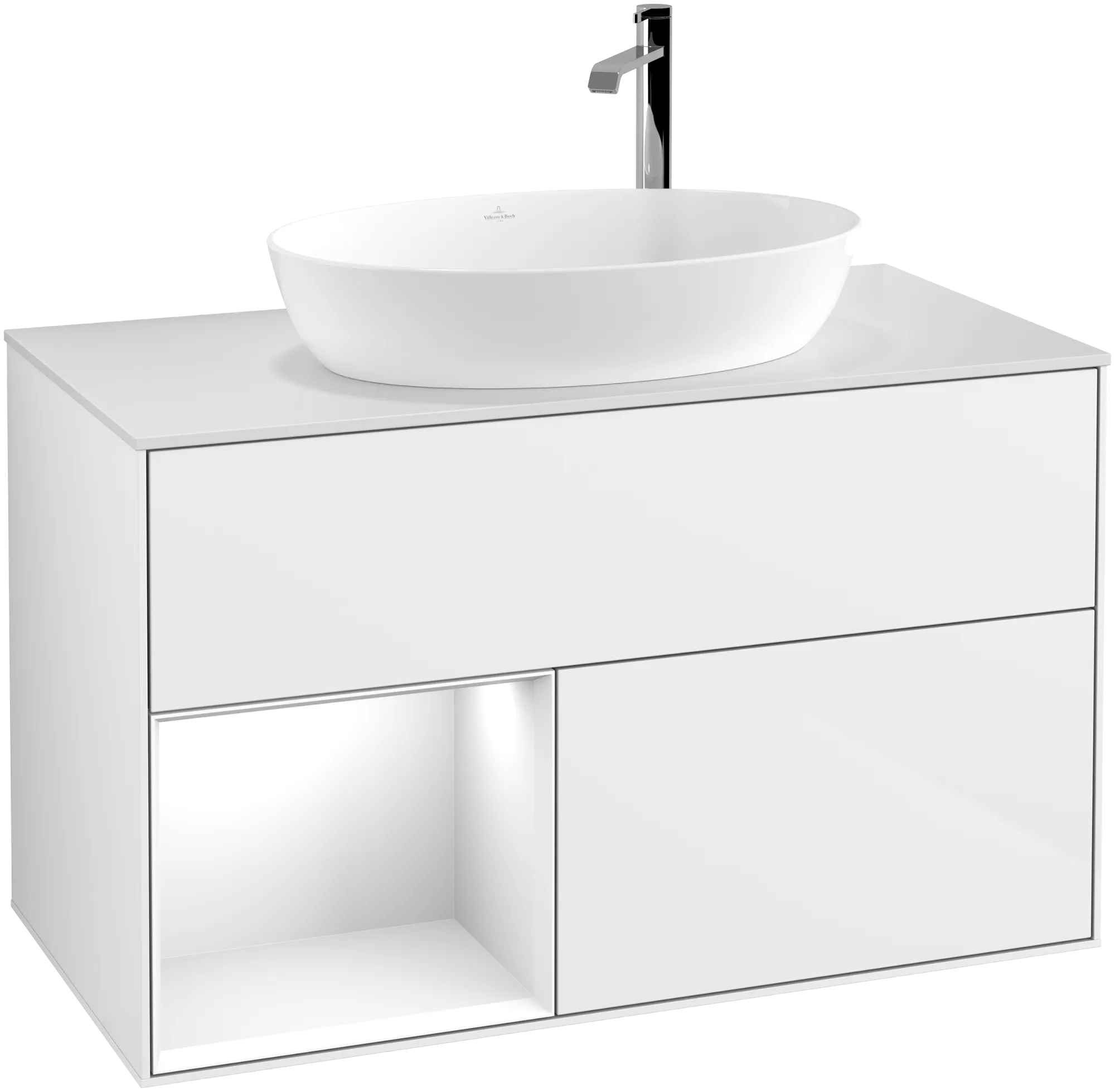 Villeroy & Boch Finion Waschbeckenunterschrank G89, 1000 x 603 x 501 mm, Glossy White Lacquer / Glass White Matt