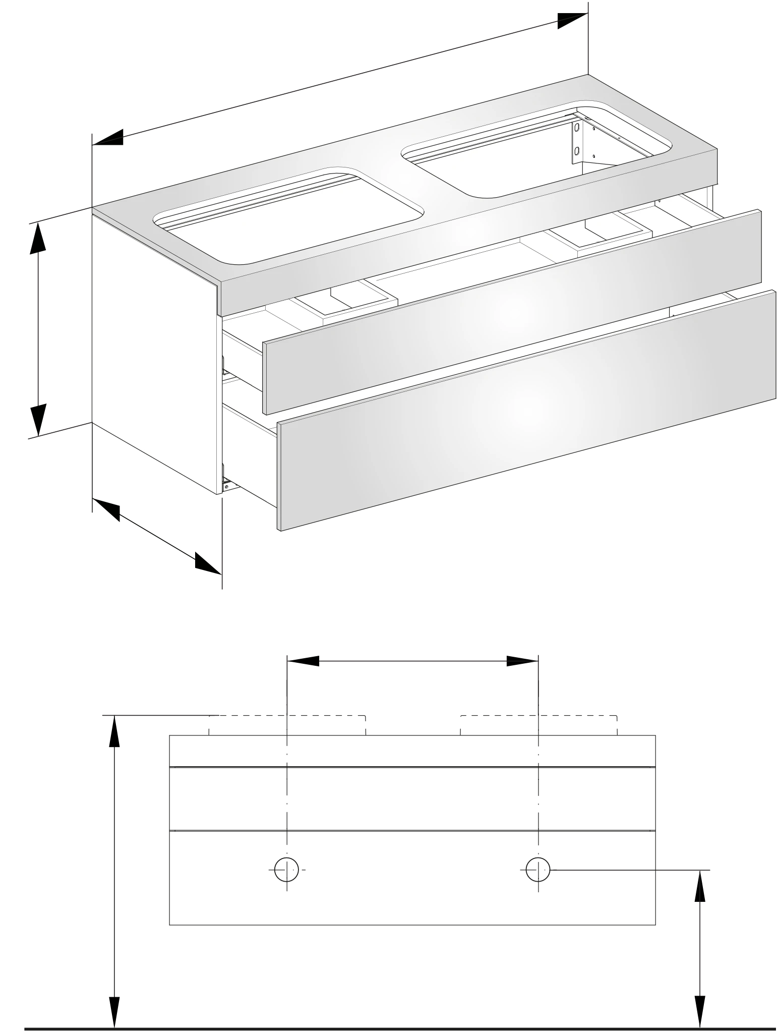 KEUCO Waschtischunterschrank „Edition 400“ Weiß (Strukturlack), Weiß (Strukturlack), links und rechts, ohne Beleuchtung 1400 × 546 × 535 mm KEUCO Waschtischunterschrank „Edition 400“ Weiß (Strukturlack), Weiß (Strukturlack), links und rechts, ohne Beleuchtung 1400 × 546 × 535 mm