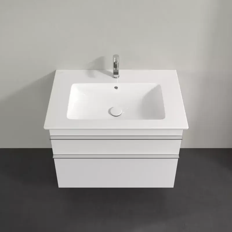 Möbelset aus Venticello Waschtisch, Unterschrank in Glossy White und Spiegel mit Beleuchtung