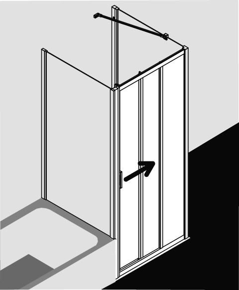 Kermi Duschtür Gleittür 3-teilig mit Festfeld links für Nische und Ecke „LIGA“ 185 cm Profile Silber Mattglanz, Schiebetür dreiteilig