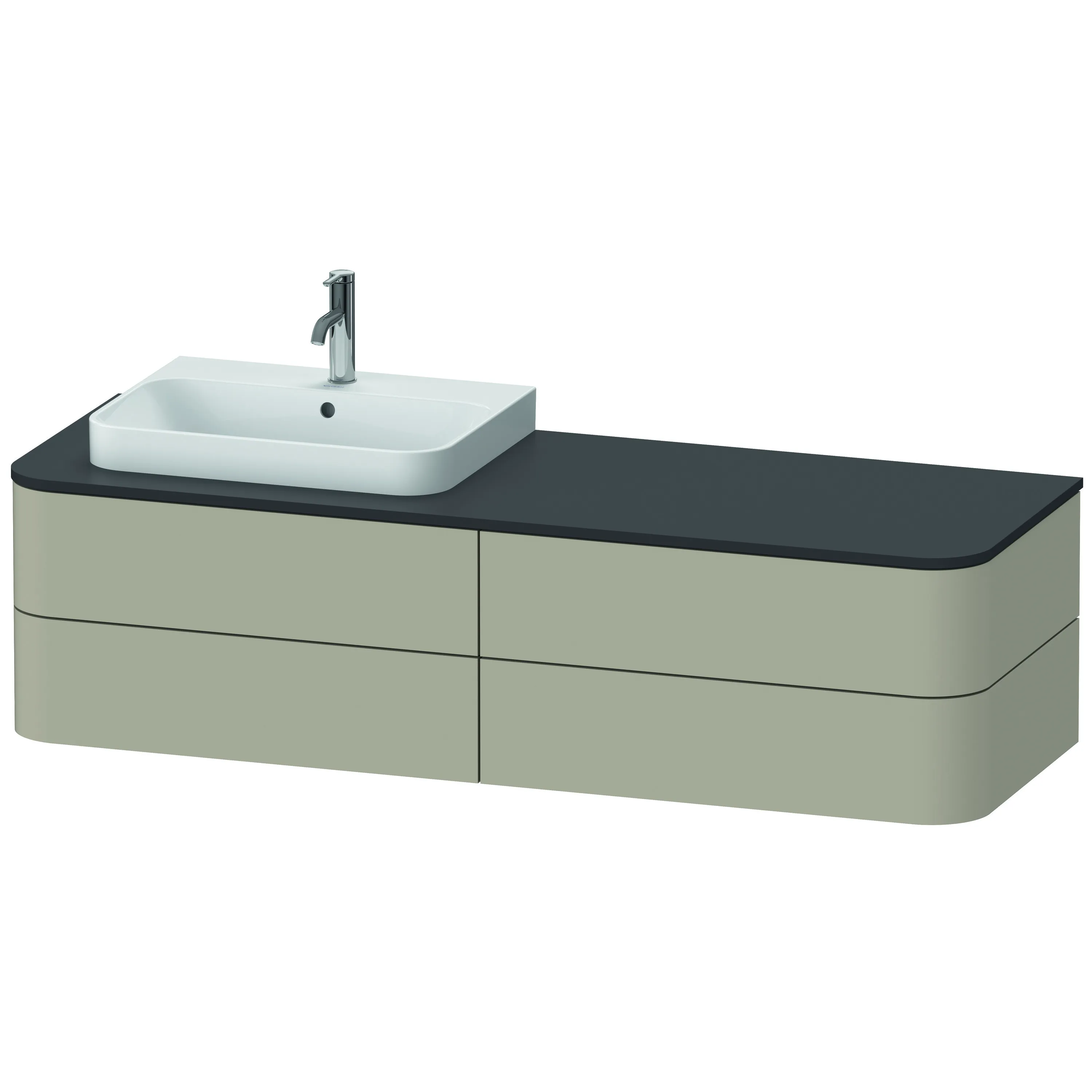 Duravit Waschtischunterschrank wandhängend „Happy D.2 Plus“ 160 × 40,8 × 55 cm Taupe Seidenmatt, links
