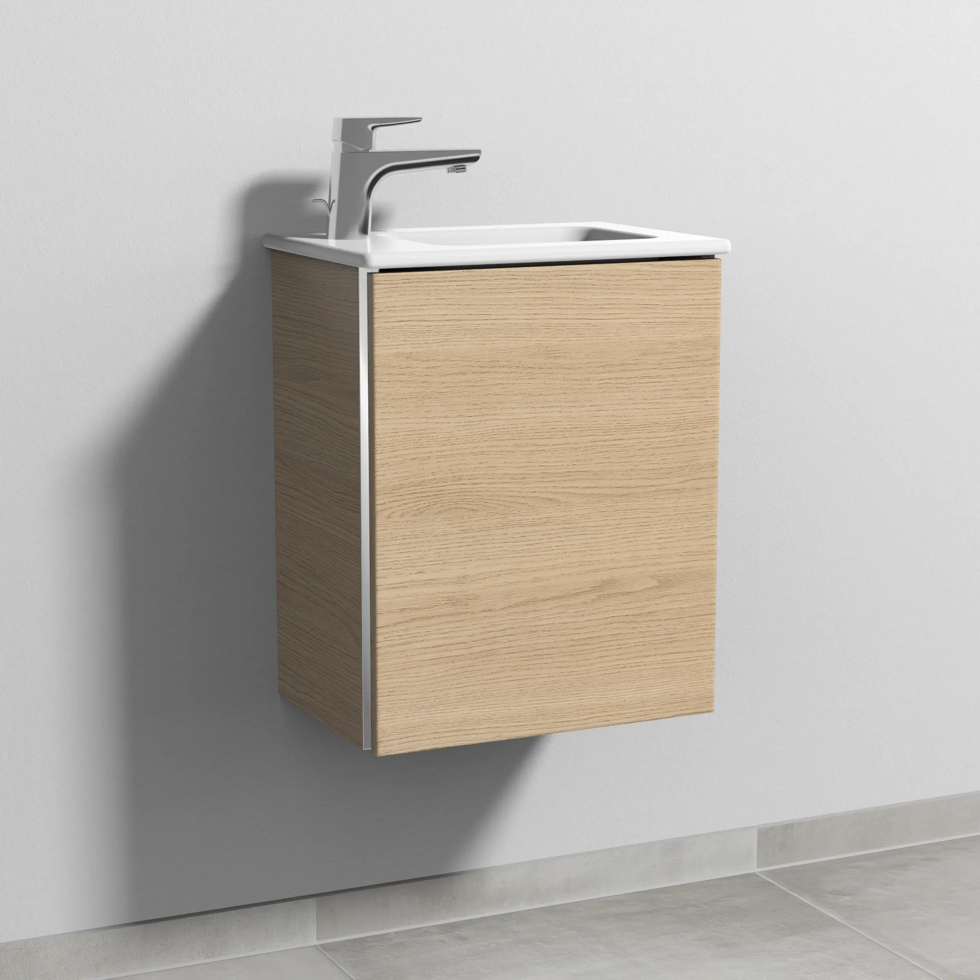 Sanipa Waschtischunterschrank „3way“ passend zu Keramik-Waschtische ME by Starck von Duravit 410 × 513 × 293 mm in Eiche Nordic, Anschlag rechts