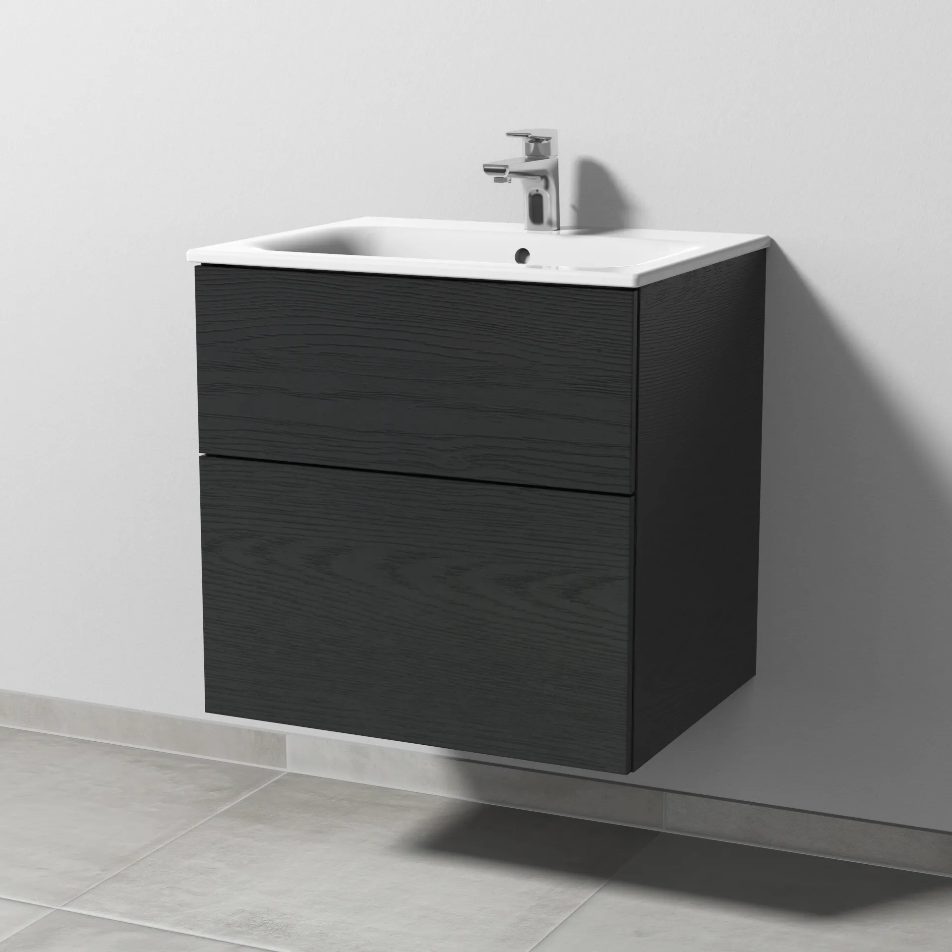 Sanipa Waschtischunterschrank „3way“ passend zu Keramik-Waschtische Renova Plan Slim von Geberit 585 × 582 × 472 mm in Black Oak