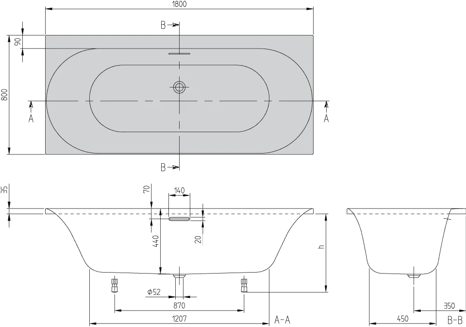 Villeroy & Boch rechteckige Badewanne Loop & Friends UAC180LOF2A1V, 1800 x 800 x 625 mm, mit Whirlpoolsystem Airpool Comfort, Weiß Alpin