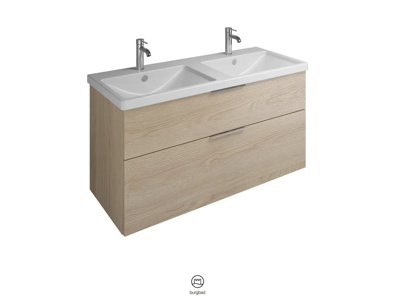 burgbad Badmöbelset Keramik-Waschtisch inkl. Waschtischunterschrank „Eqio“ 123 × 64,5 × 49 cm Stangengriff, Chrom (140 / 397 mm), in Eiche Dekor Klassik burgbad Badmöbelset Keramik-Waschtisch inkl. Waschtischunterschrank „Eqio“ 123 × 64,5 × 49 cm Stangengriff, Chrom (140 / 397 mm), in Eiche Dekor Klassik