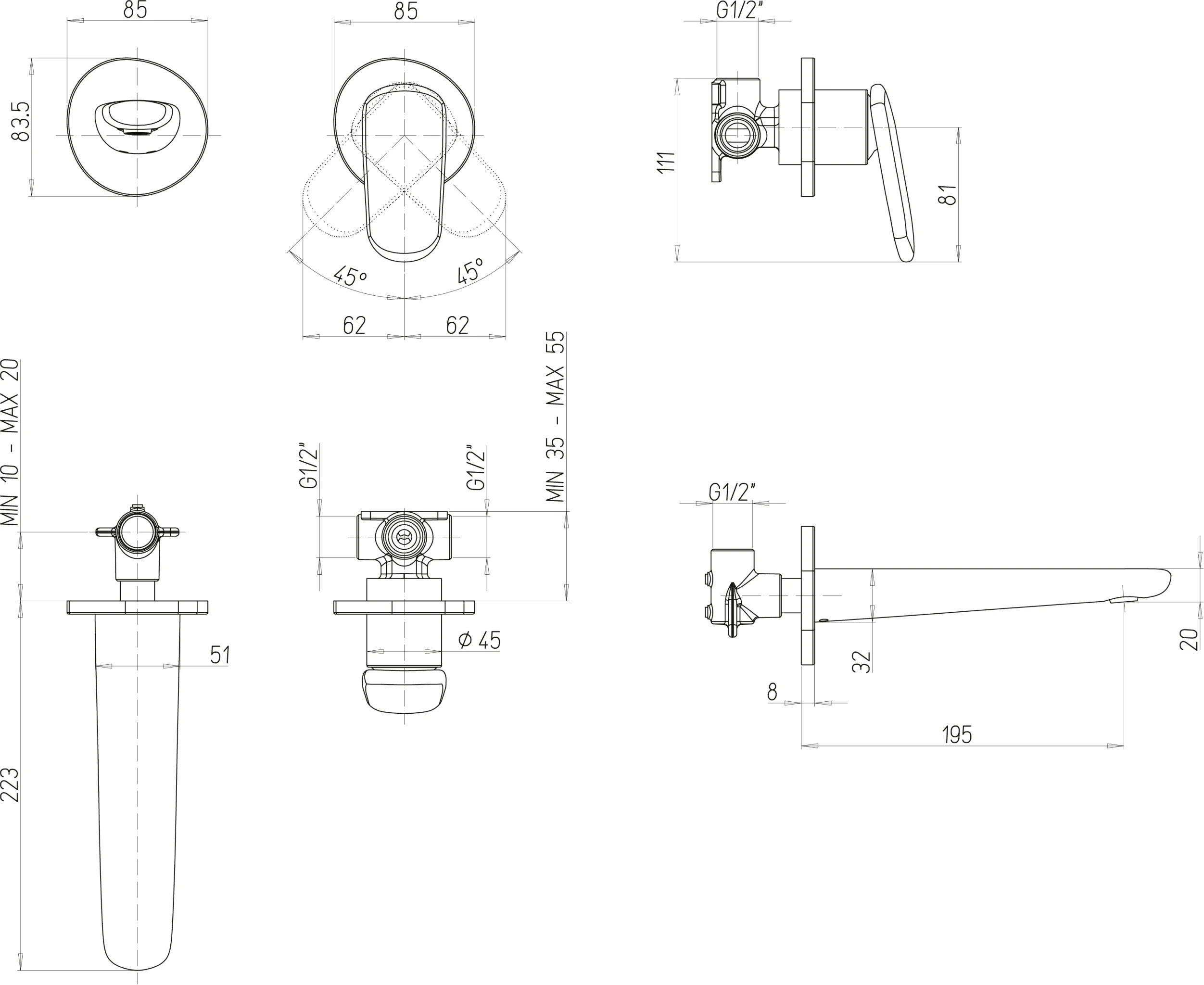 Villeroy & Boch Antao Zweiloch-Einhebel-Waschtischarmatur TVW111002000, 185x115x223mm, Chrom Villeroy & Boch Antao Zweiloch-Einhebel-Waschtischarmatur TVW111002000, 185x115x223mm, Chrom