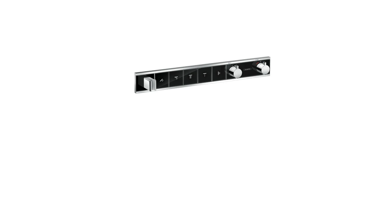 Hansgrohe RainSelect Thermostat Unterputz, 5 Verbraucher, schwarz/chrom, mit integriertem Brausehalter und Tasten für Handbrause, Schwall, Rain groß, MonoRain, Seitenbrause