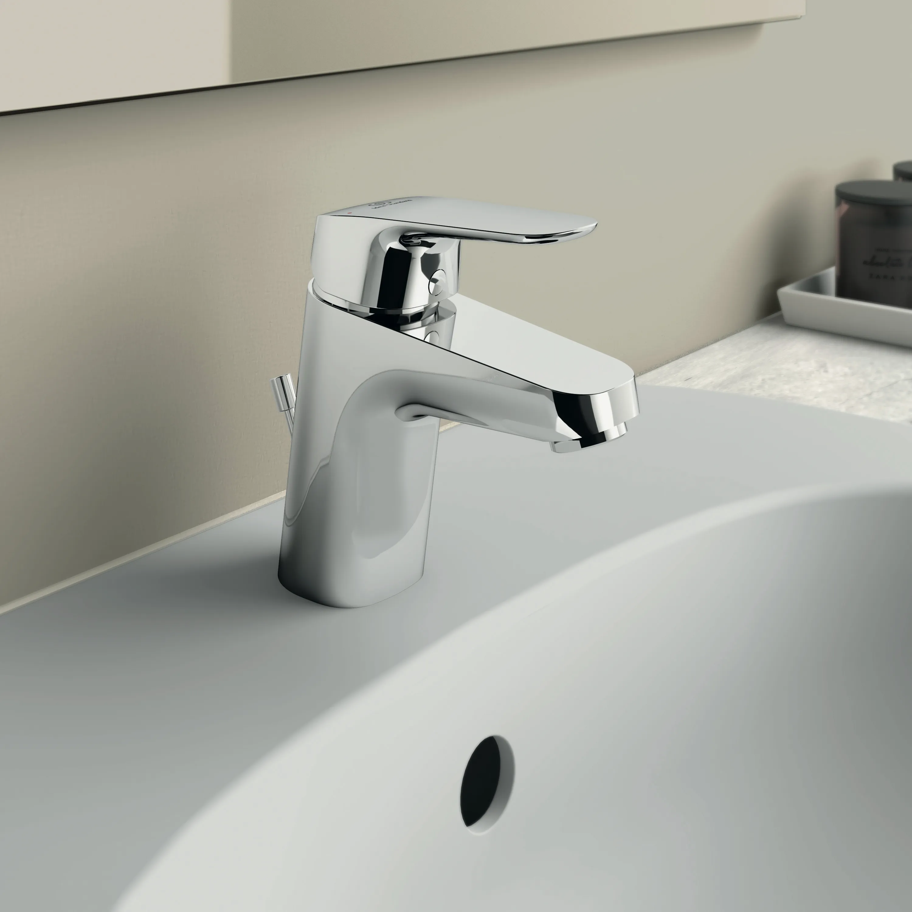 Waschtischarmatur Ceraflex, 5 l/min., mit Ablaufgarnitur aus Kst., Ausladung 101mm, Chrom Waschtischarmatur Ceraflex, 5 l/min., mit Ablaufgarnitur aus Kst., Ausladung 101mm, Chrom