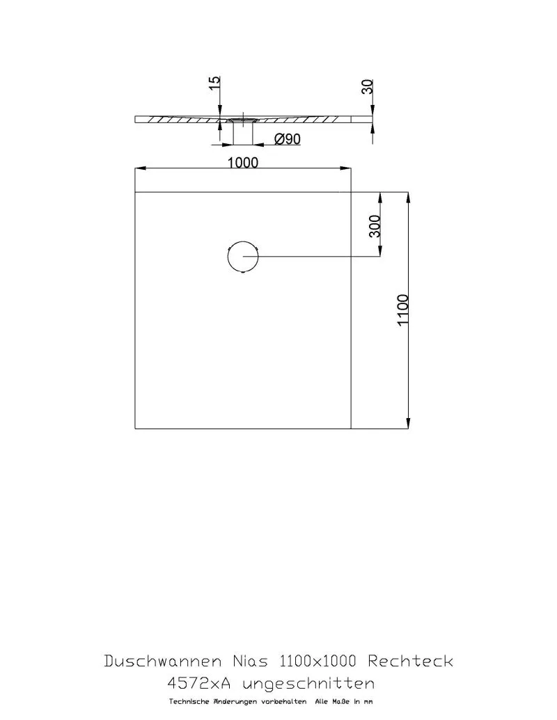 Hoesch rechteck Duschwanne „Nias“ mit strukturierter Oberfläche 110 × 100 cm in Weiß