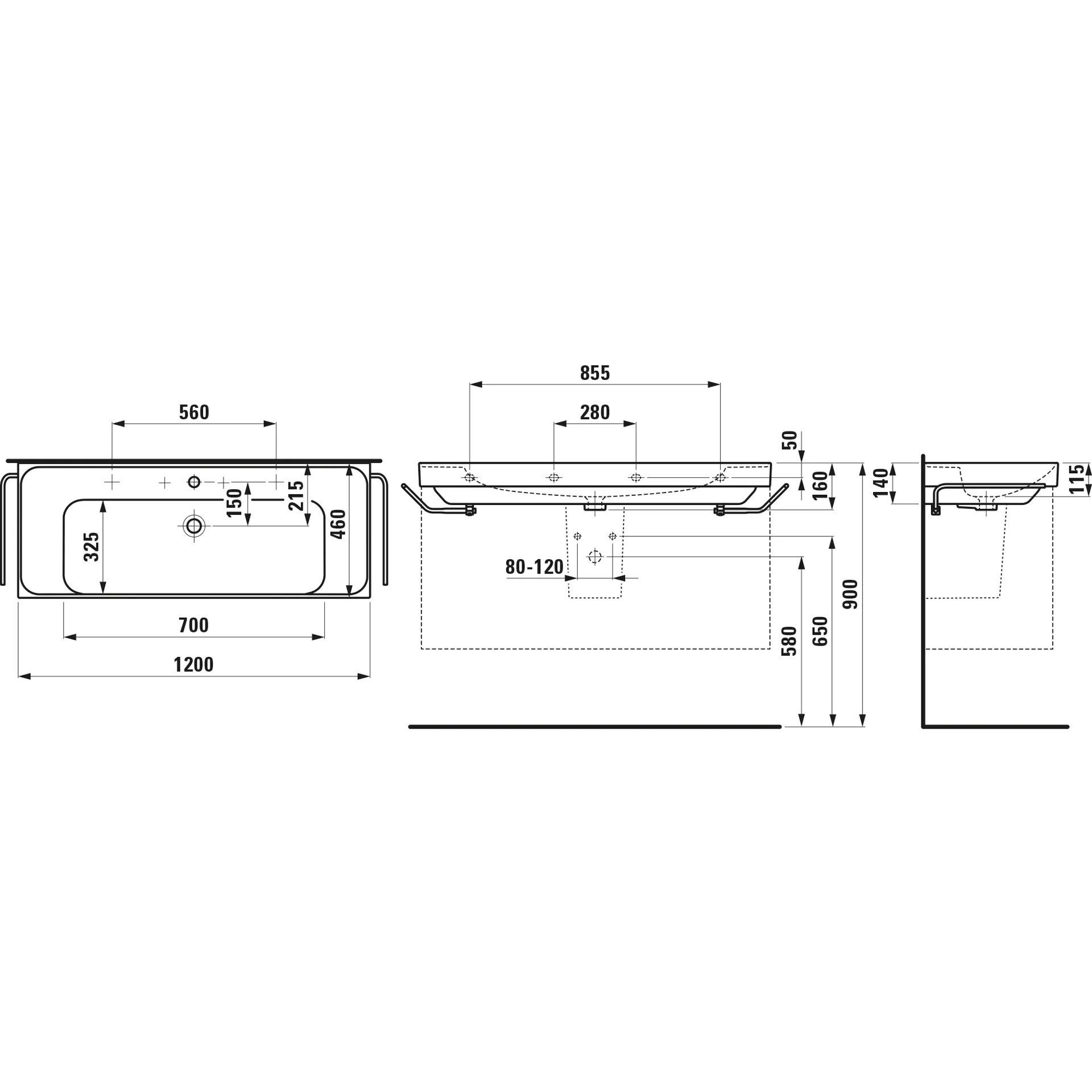 Waschtisch, MEDA, 460x1200x160, Ablage links und rechts, 1 Hahnloch mit Überlauf, weiß Waschtisch, MEDA, 460x1200x160, Ablage links und rechts, 1 Hahnloch mit Überlauf, weiß