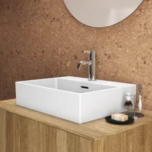 Waschbecken „Extra“ 50 × 40 × 15 cm, Hahnlochposition mittig in Seidenweiß