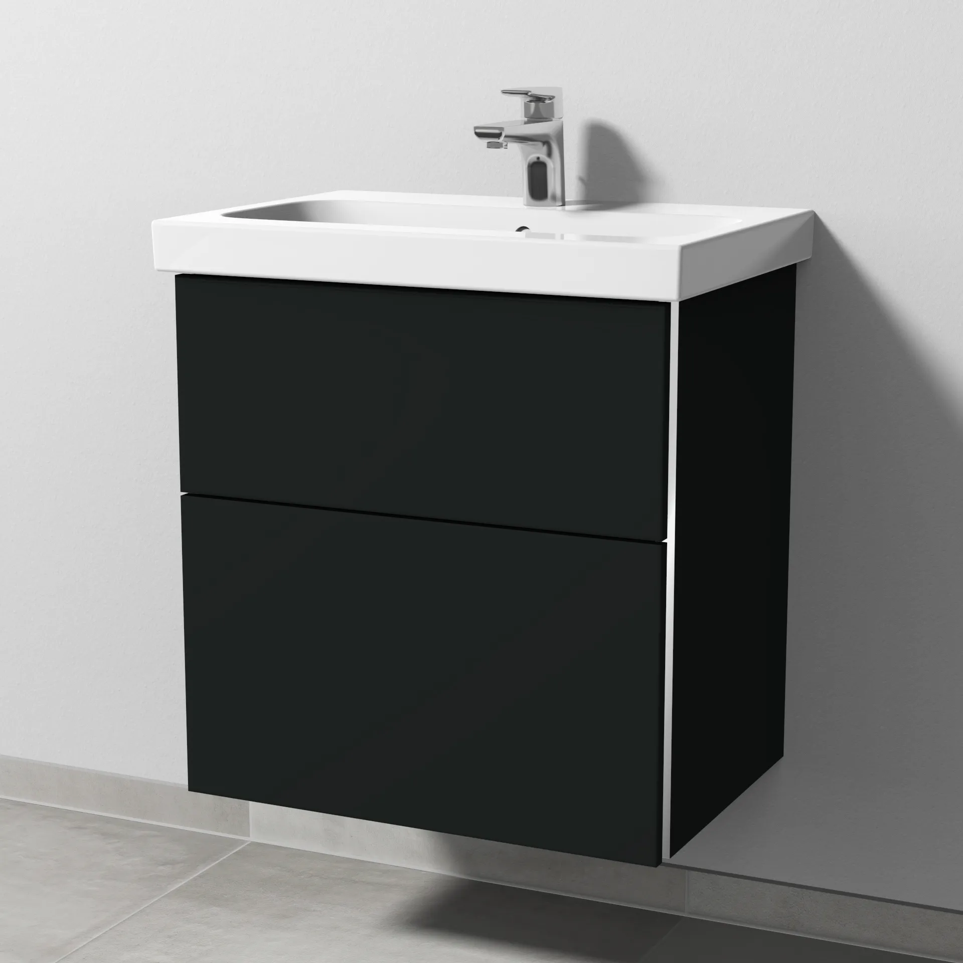 Sanipa Waschtischunterschrank „3way“ passend zu Keramik-Waschtische iCon Light von Geberit 560 × 591 × 407 mm in Vulkan (matt), Becken mittig, mit