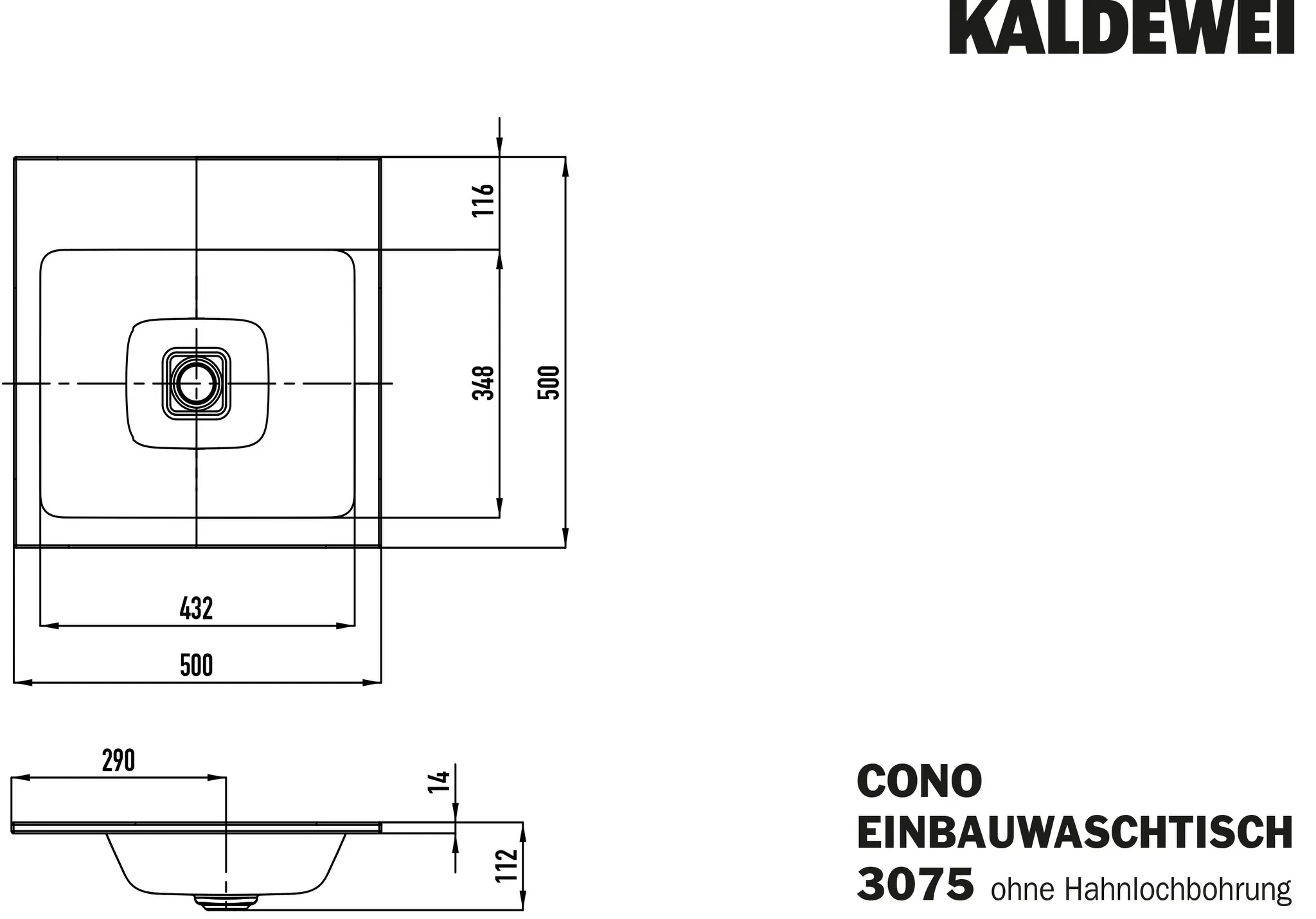 KALDEWEI CONO Einbauwaschtisch, Mod.3075, 500x500mm, alpinweiß, Perl-Effekt, Antidröhn, ohne Überlauf KALDEWEI CONO Einbauwaschtisch, Mod.3075, 500x500mm, alpinweiß, Perl-Effekt, Antidröhn, ohne Überlauf