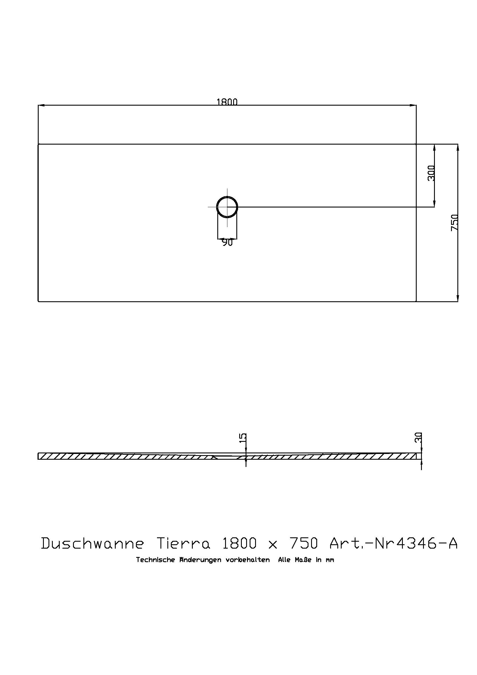 Duschwanne „Tierra“ Rechteck 180 × 75 cm in Weiß