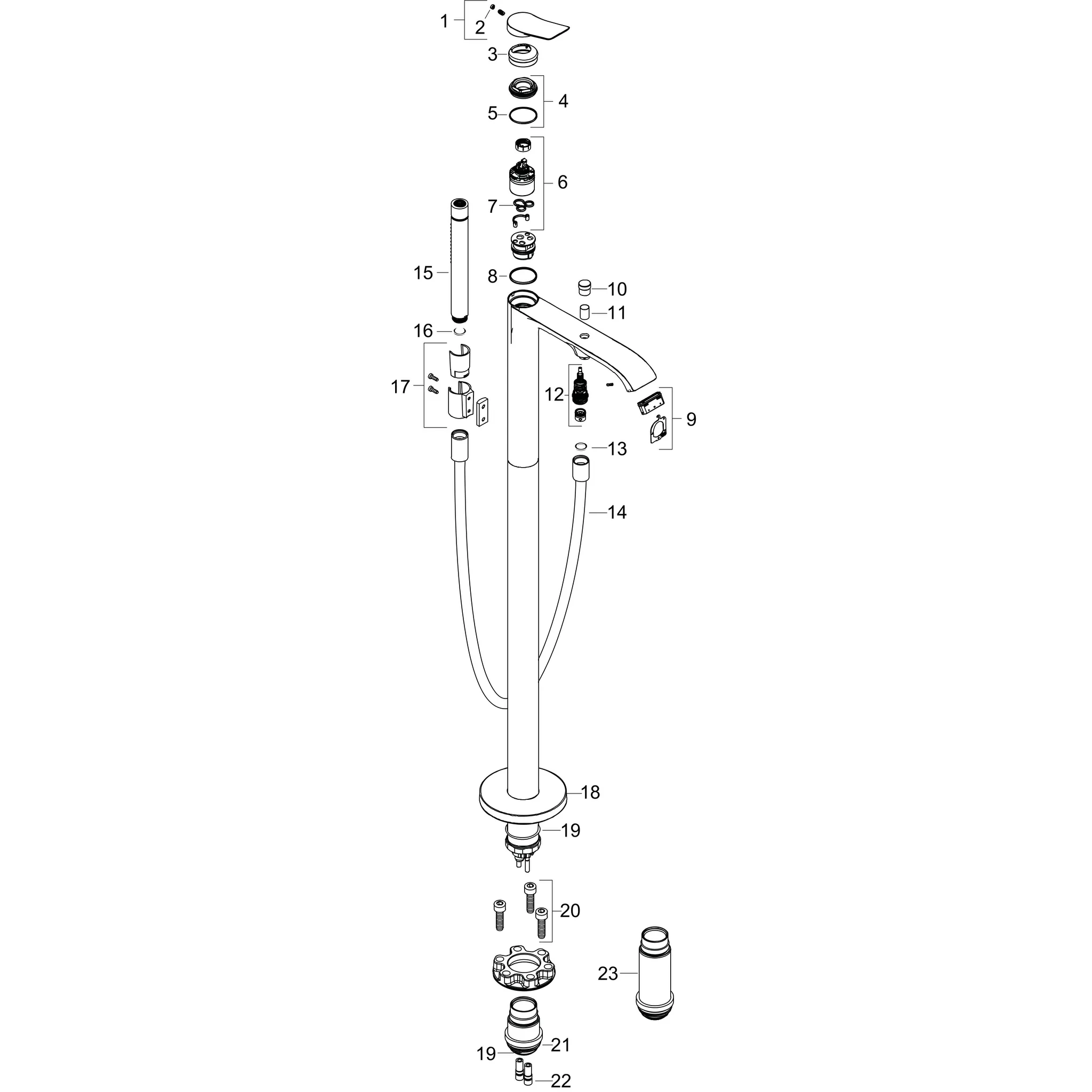 Wannenmischer Vivenis Fertigset zur Bodenmontage chrom Wannenmischer Vivenis Fertigset zur Bodenmontage chrom