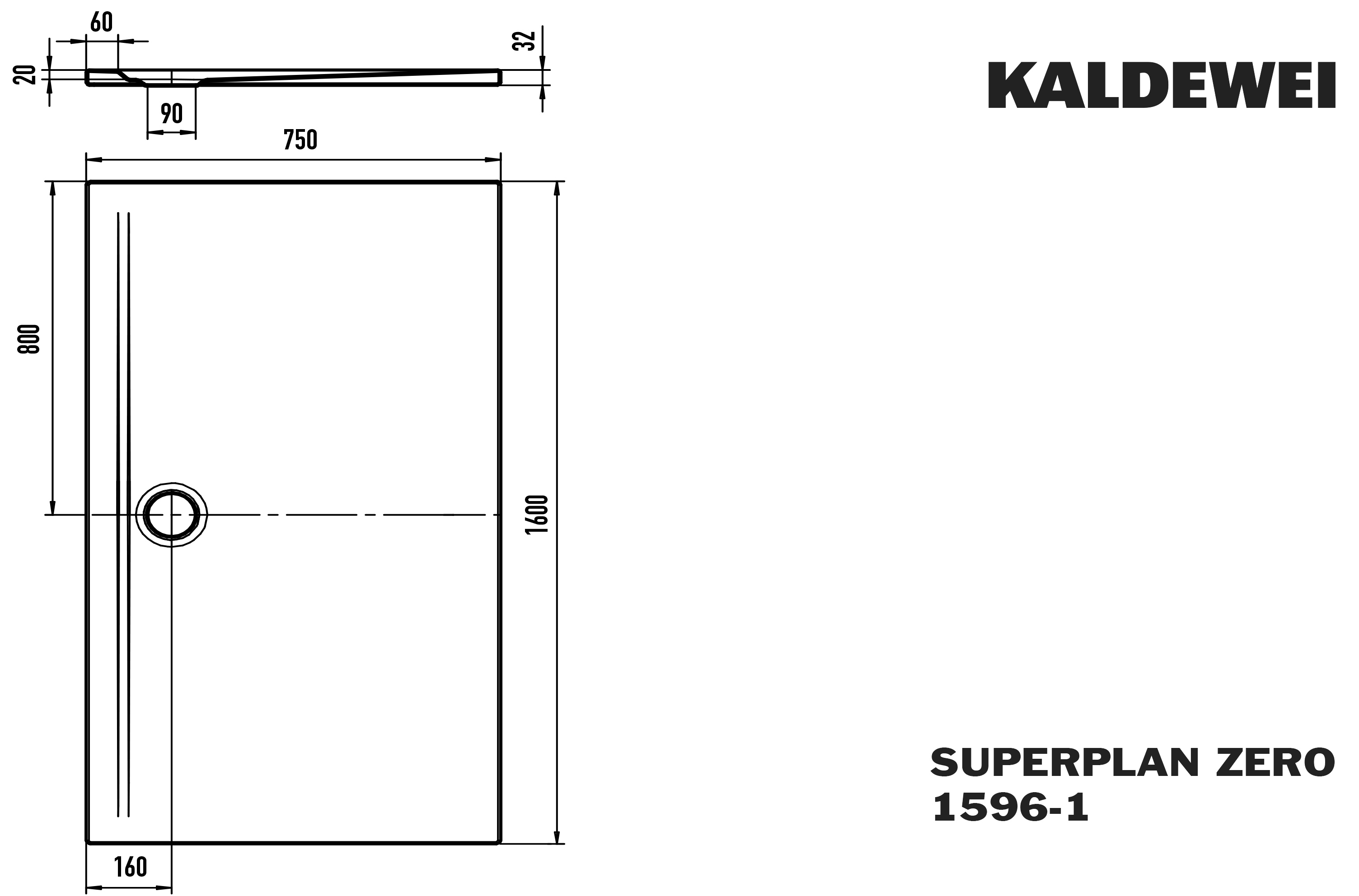Kaldewei rechteck Duschwanne „Superplan Zero“ 75 × 160 cm ohne Oberflächenveredelung, in alpinweiß