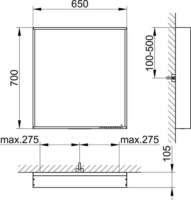 X-Line 33297292003 Lichtspiegel X-Line DALI 650 × 700 × 105 mm inox