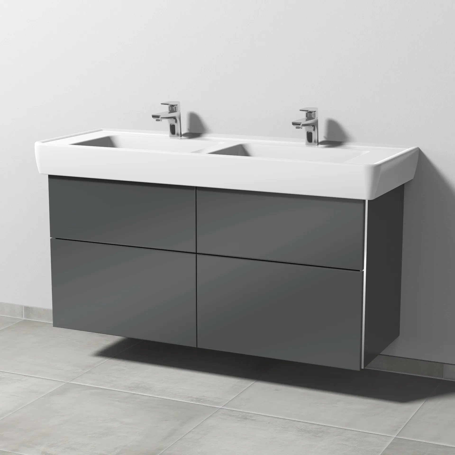 Sanipa Waschtischunterschrank „3way“ passend zu Keramik-Waschtische Pro A von Laufen 1200 × 588 × 447 mm in Anthrazit (glanz), mit Hahnlochbohrung Sanipa Waschtischunterschrank „3way“ passend zu Keramik-Waschtische Pro A von Laufen 1200 × 588 × 447 mm in Anthrazit (glanz), mit Hahnlochbohrung