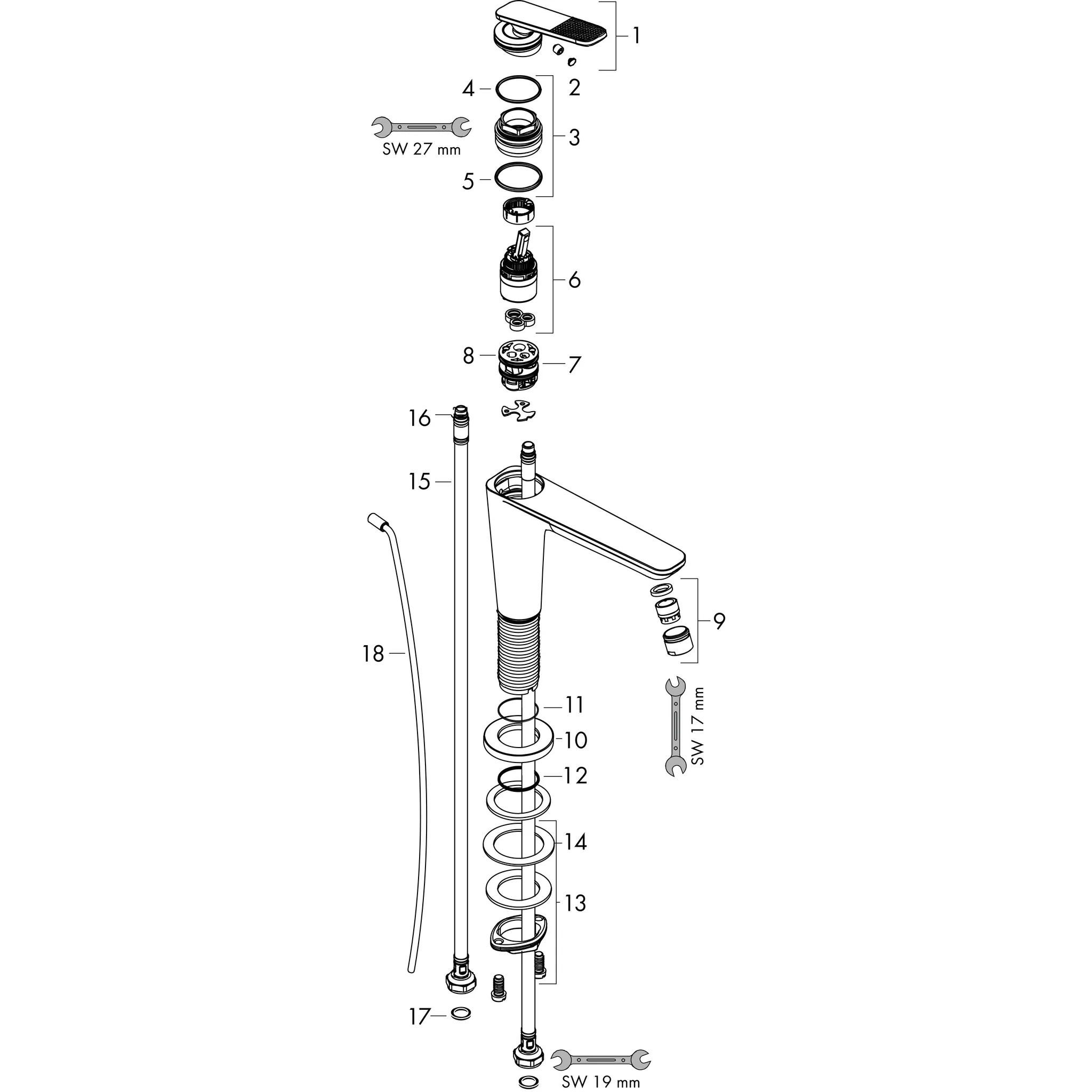 Hansgrohe AXOR Citterio C Einhebel-Waschtischmischer 90° ComfortZone, Brushed Black Chrome, Ausladung 128 mm, Auslaufhöhe 90 mm