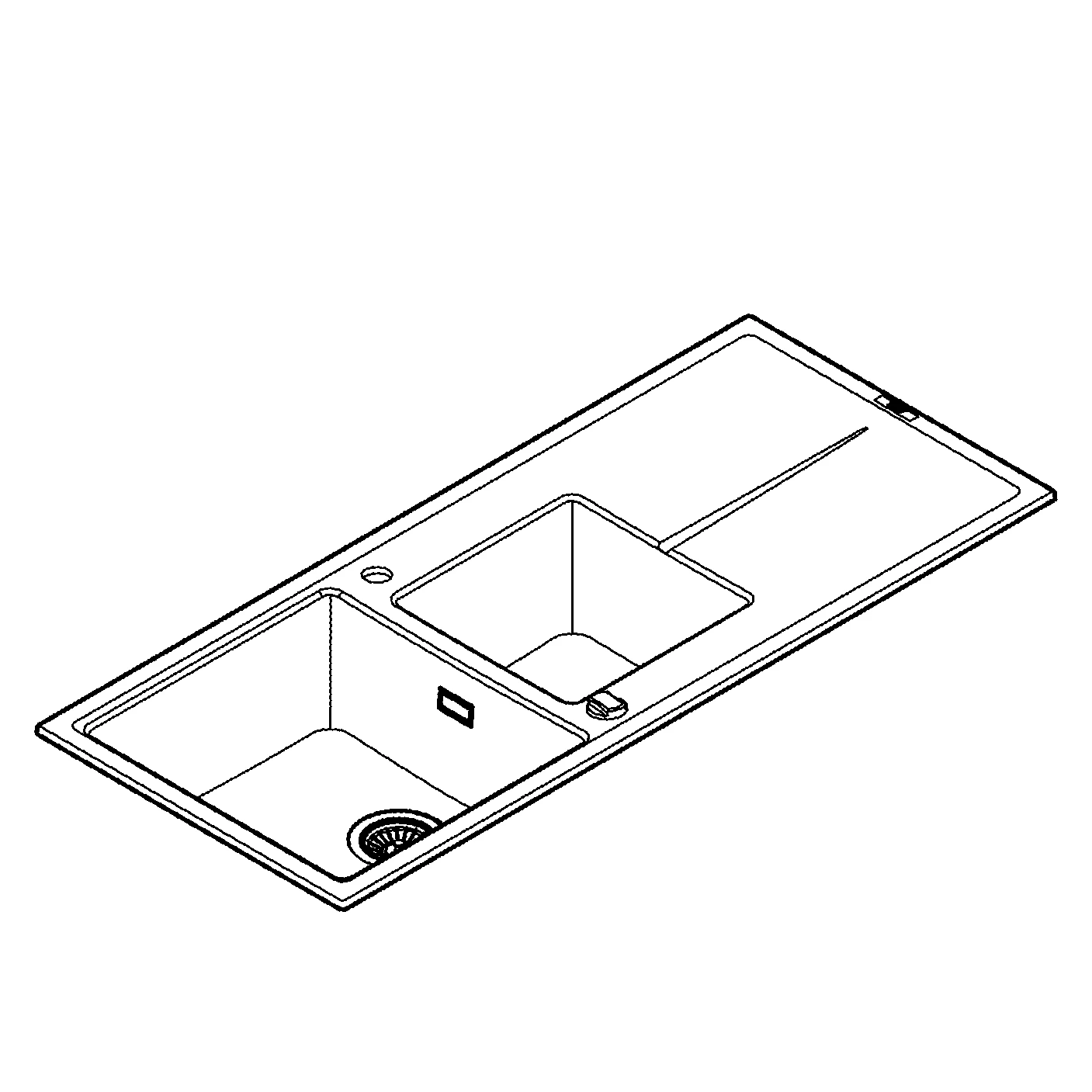 Kompositspüle K400 31643, mit Abtropffläche, Modell: K400 80-C 116/50 1.5 rev, Montageart: Standard-Einbauspüle, Maße: 1160 x 500 mm, 1 Becken: 400 x 420 x 205 mm, 2 Becken: 295 x 295 x 205 mm, granit schwarz