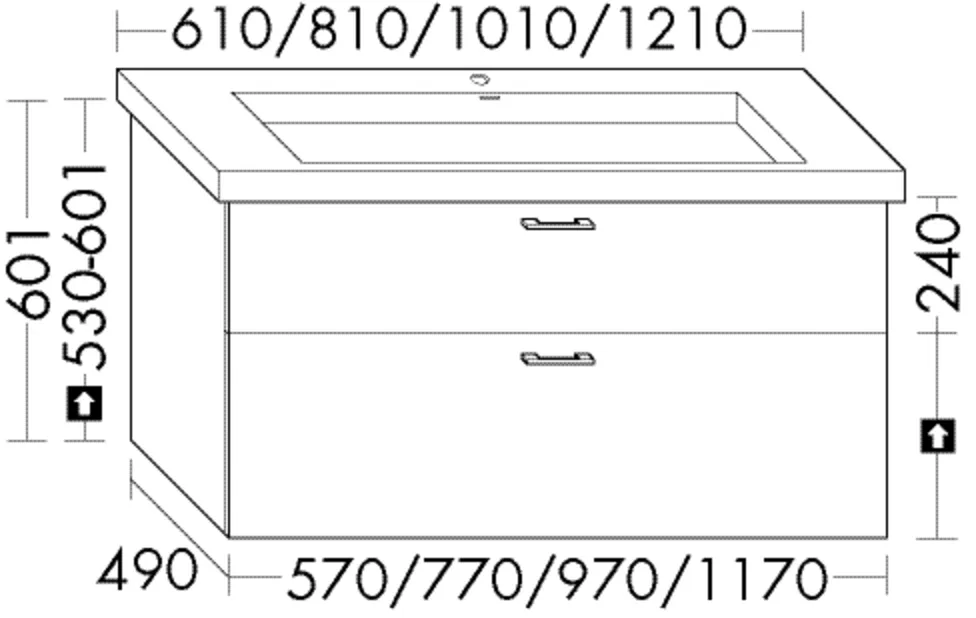 Burgbad Waschtischunterschrank Sys30, 490x570x601 mm, 1 Schublade oben mit Siphonausschnitt, 1 Auszug unten