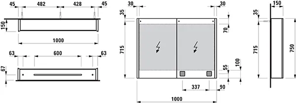 Laufen Spiegelschrank FRAME 25 LED-Beleuchtung vertikal Sensor-Schalter mit Steckdose 780x1000x150 2 Türen weiß Laufen Spiegelschrank FRAME 25 LED-Beleuchtung vertikal Sensor-Schalter mit Steckdose 780x1000x150 2 Türen weiß