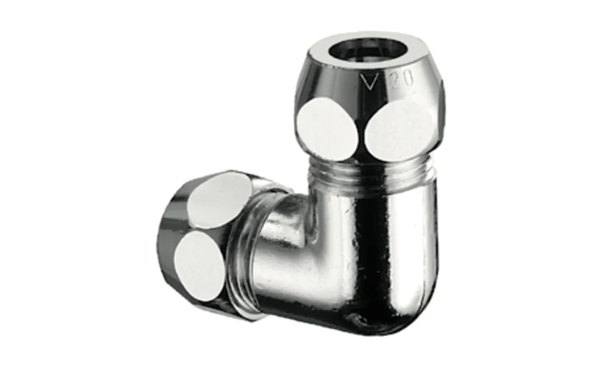 Winkel-Doppel-Verschraubung, Ø 8 mm (DN 10 G 3/8 AG), Ø 8 mm (DN 10 G 3/8 AG), chrom Winkel-Doppel-Verschraubung, Ø 8 mm (DN 10 G 3/8 AG), Ø 8 mm (DN 10 G 3/8 AG), chrom