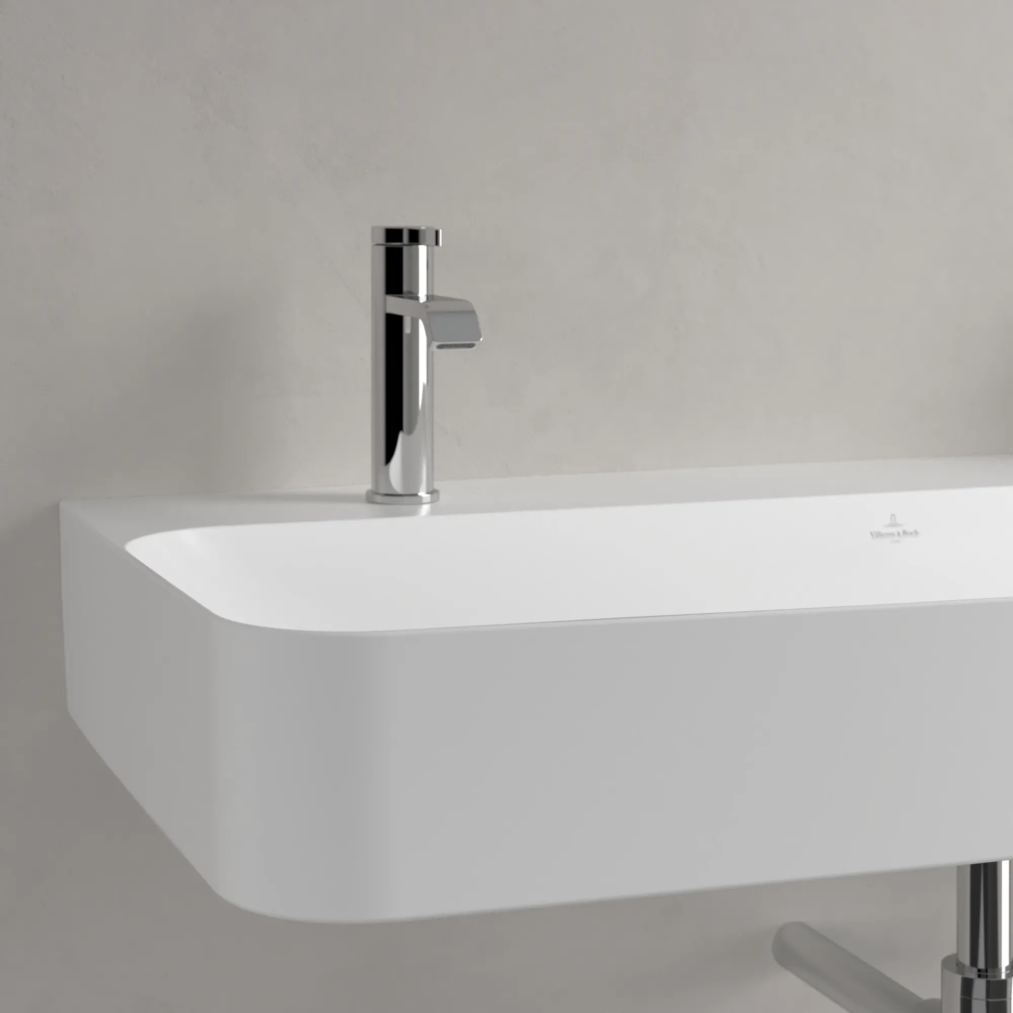 Wandwaschtisch „Finion“, ohne Überlauf, mit Hahnlochbohrung 47 × 100 cm in Stone White mit CeramicPlus
