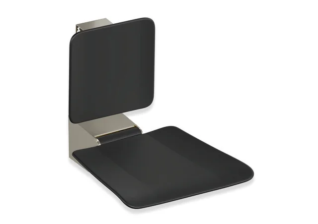 HEWI Klappsitz des Systems 900, Wandkonsole aus Edelstahl, schwarz