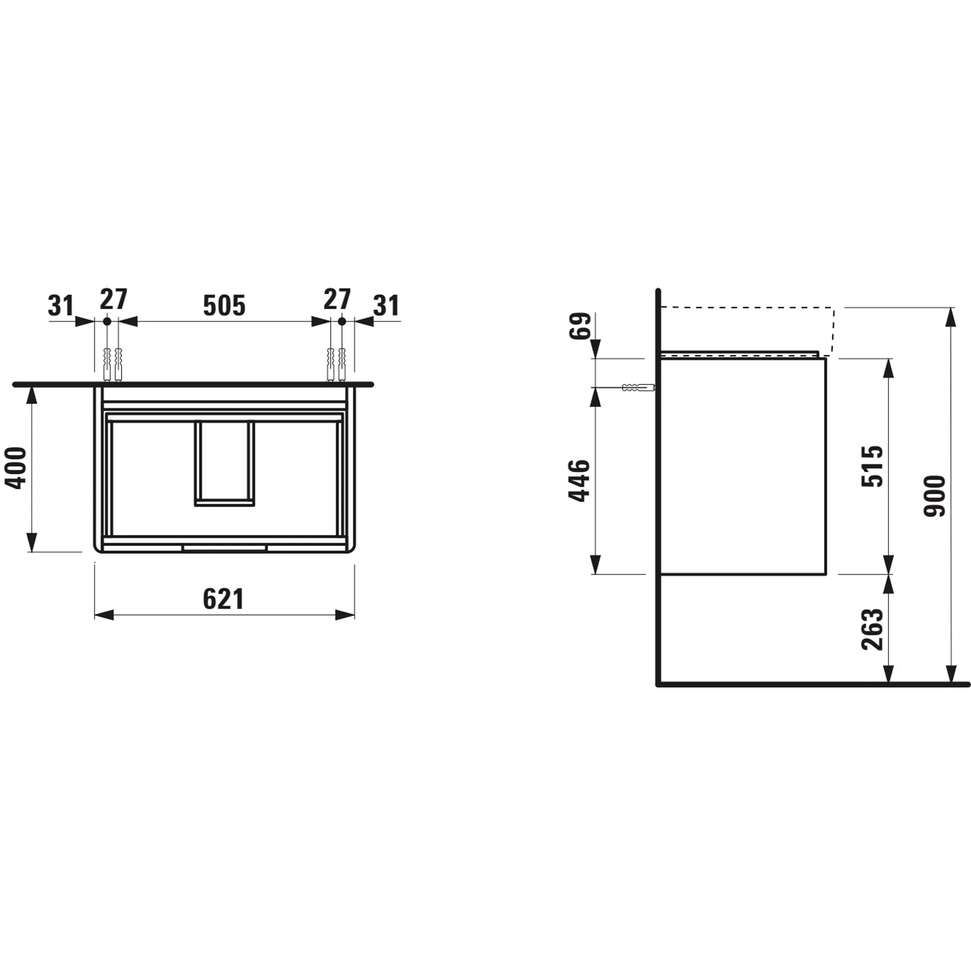 Waschtischunterbau JUNA für VAL 400x621x515 2 Schubladen mit Griffmulde für Waschtisch H810284 weiß matt