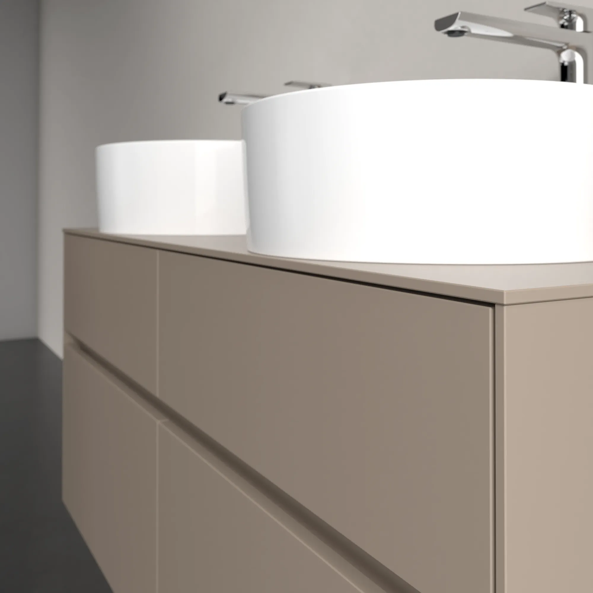 Villeroy & Boch Waschtischunterschrank „Collaro“ 1200 × 548 × 500 mm Taupe, mit Beleuchtung, für links und rechts