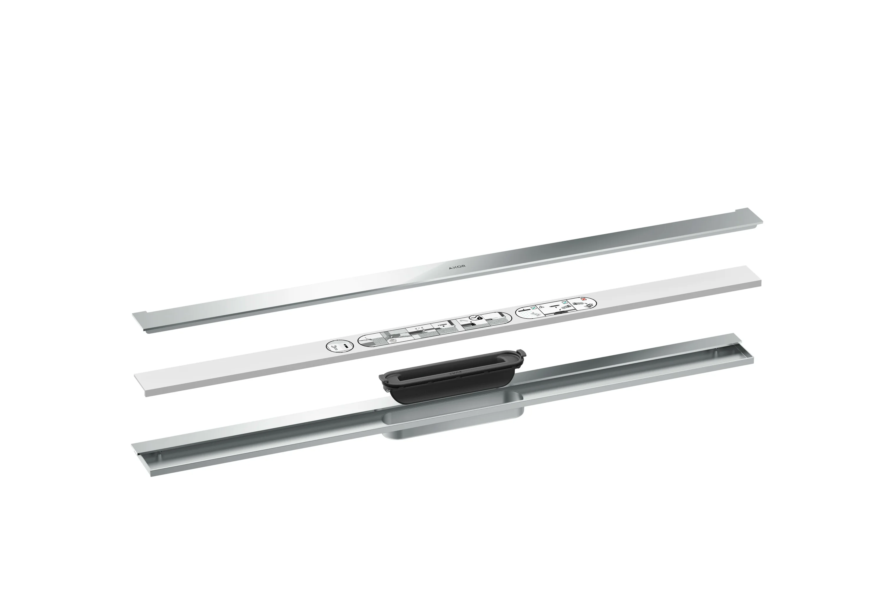 Hansgrohe AXOR Drain Fertigset Duschrinne, Chrom, 900 mm, wandangebunden, bis 18 mm Fliesenstärke, bis 55 l/min Ablaufleistung