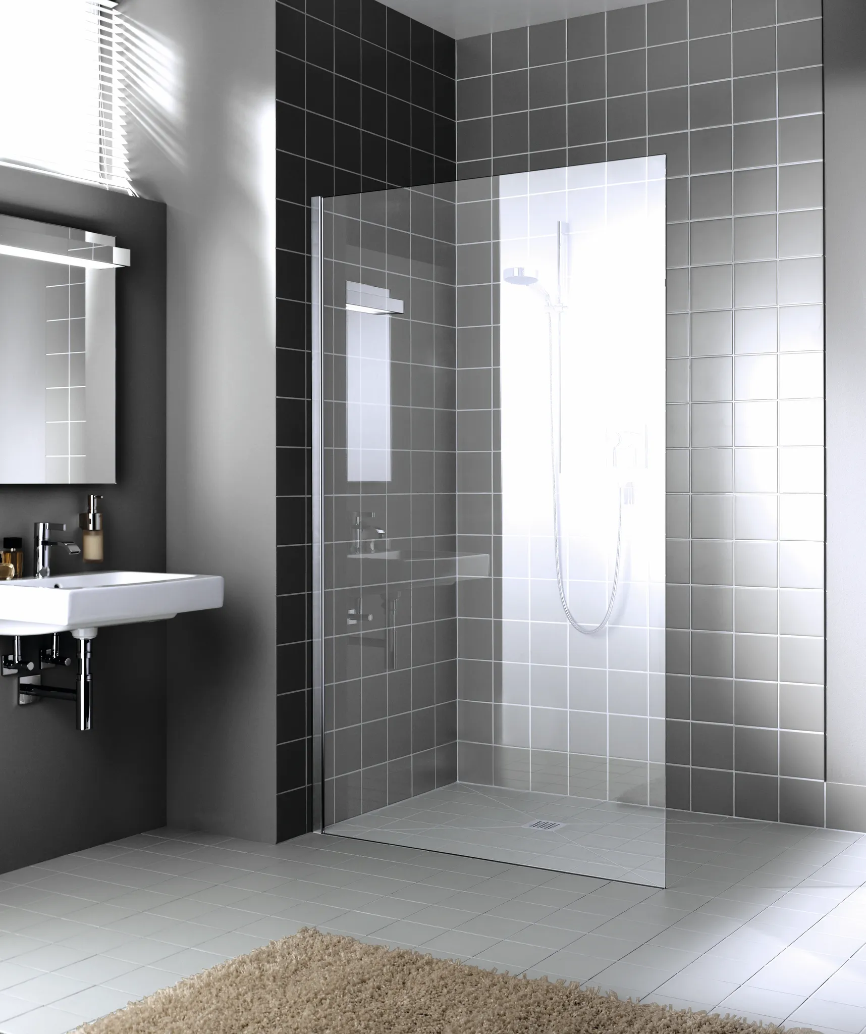 Kermi Duschdesign Walk-In-Duschkabine „WALK-IN XC“ Glas Klar, Profile Silber Mattglanz, BV: 380 - 390 mm WE: 390 - 400 mm H: 2000 mm
