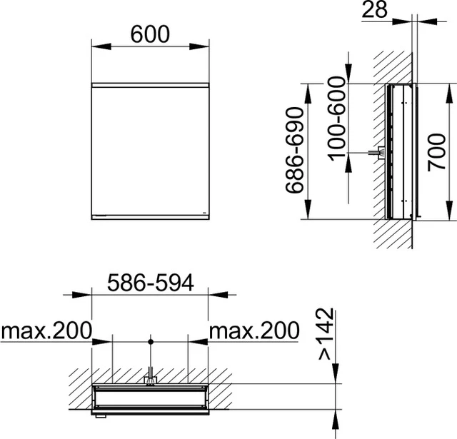 KEUCO Wandeinbau Spiegelschrank 1-türig „Royal Modular 2.0“ in Silber (eloxiert), Anschlag rechts, rechts, Unterputz, Anschlag rechts, mit Beleuchtung, mit Steckdose 600 × 700 × 160 mm