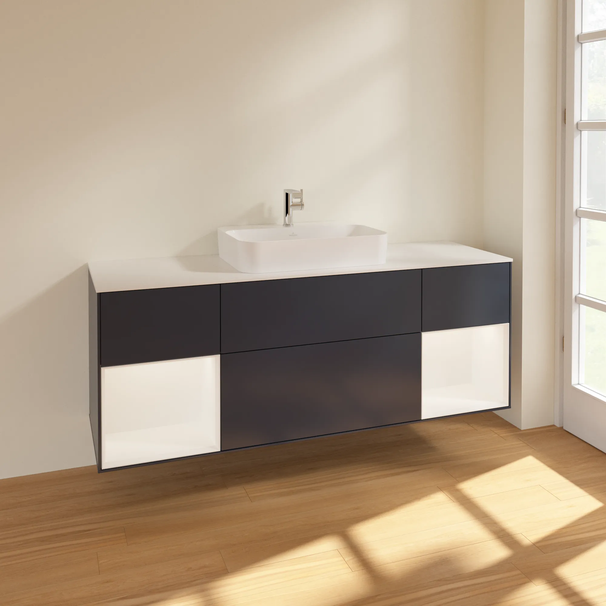 Villeroy & Boch Waschtischunterschrank „Finion“ für Schrankwaschtisch 1600 × 603 × 501 mm Midnight Blue Matt Lacquer, für Becken mittig