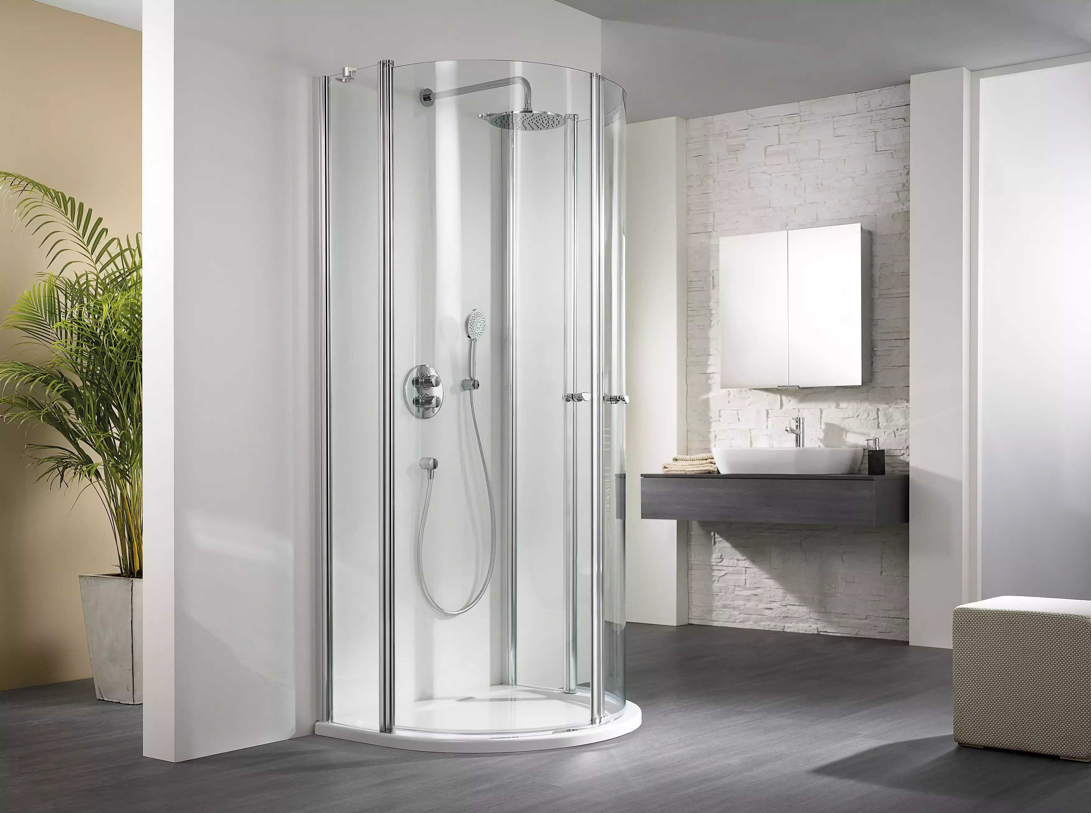 HSK Runddusche Halbkreis pendelbar, 4-teilig „Exklusiv 2.0“ Glas Klar hell, Profile Alu Silber-matt, B: 820 mm H: 2000 mm T: 960 mm