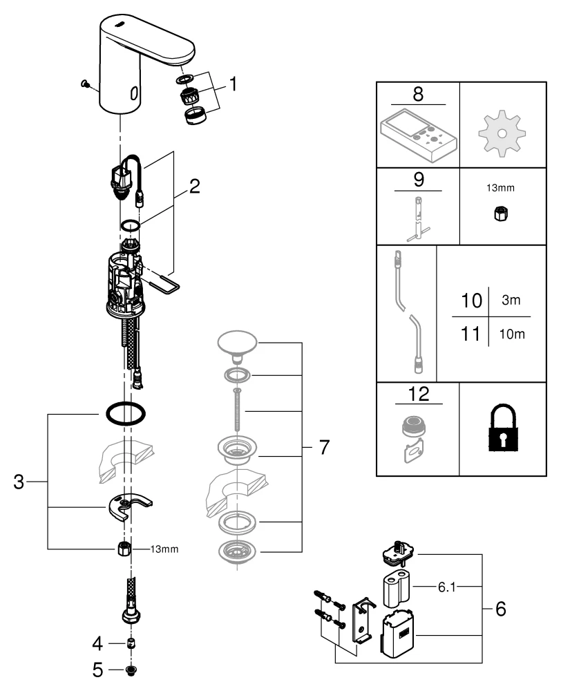 Infrarot-Elektronik für Waschtisch Eurosmart CE 36439_1, M-Size, ohne Mischung, 6V Lithium-Batterie, Armaturengruppe I, Schutzart IP 59 Infrarot-Elektronik für Waschtisch Eurosmart CE 36439_1, M-Size, ohne Mischung, 6V Lithium-Batterie, Armaturengruppe I, Schutzart IP 59