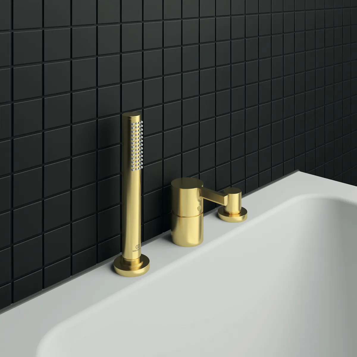 3-Loch Wannenrandarmatur Joy, ohne Auslauf, mit Stab-Handbrause und Umsteller, Brushed Gold