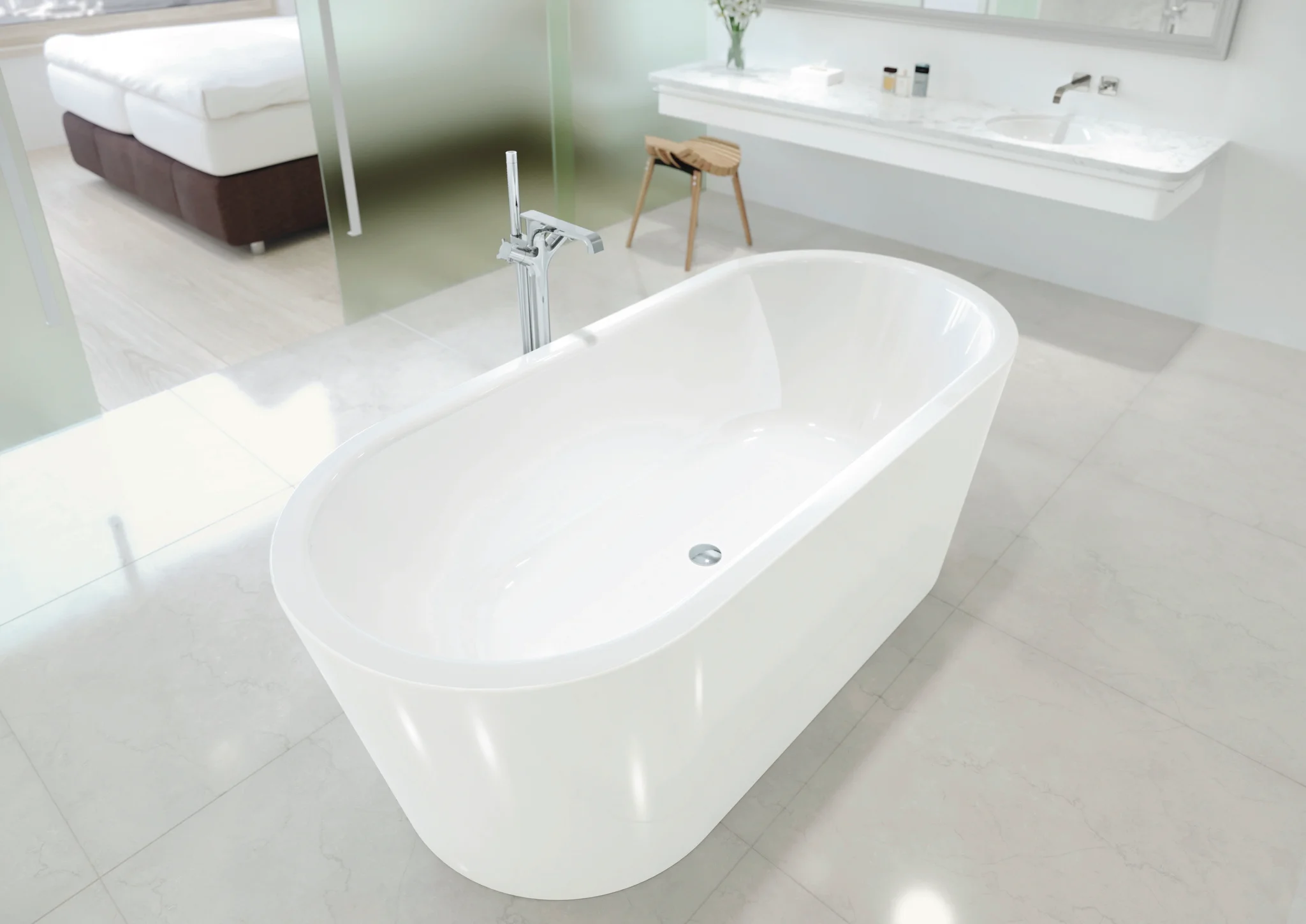 Kaldewei Badewanne „Meisterstück Classic Duo Oval“ vormontiert freistehend oval 170 × 75 cm, links