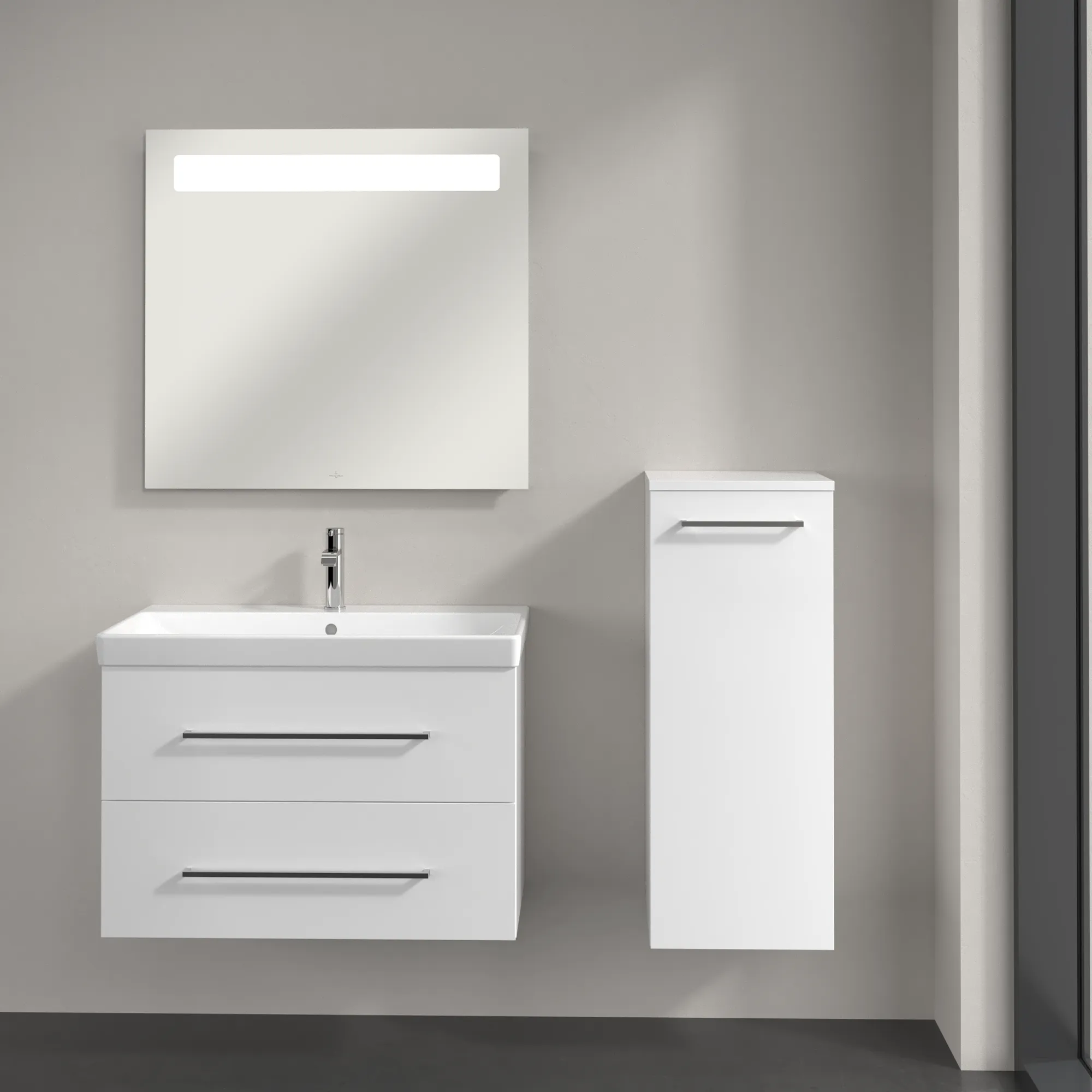 Villeroy & Boch Seitenschrank Avento, Brilliant White, 347 x 371 x 888 mm, 1 Tür, SoftClosing, Wandmontage