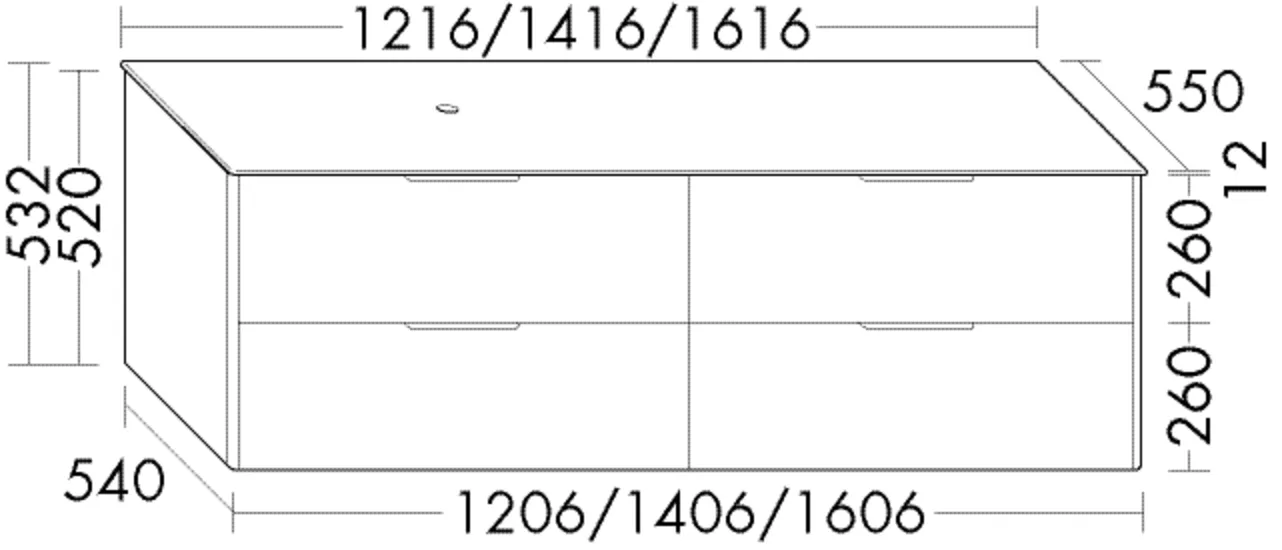 Burgbad Oteo Konsolenplatte inkl. Waschtischunterschrank, 1 Beckenausschnitt, 2 Schubladen oben, 350 mm tief, 2 Auszüge unten, 420 mm tief, Tiefe: 550 mm, Breite: 1216 mm, Höhe: 532 mm Burgbad Oteo Konsolenplatte inkl. Waschtischunterschrank, 1 Beckenausschnitt, 2 Schubladen oben, 350 mm tief, 2 Auszüge unten, 420 mm tief, Tiefe: 550 mm, Breite: 1216 mm, Höhe: 532 mm
