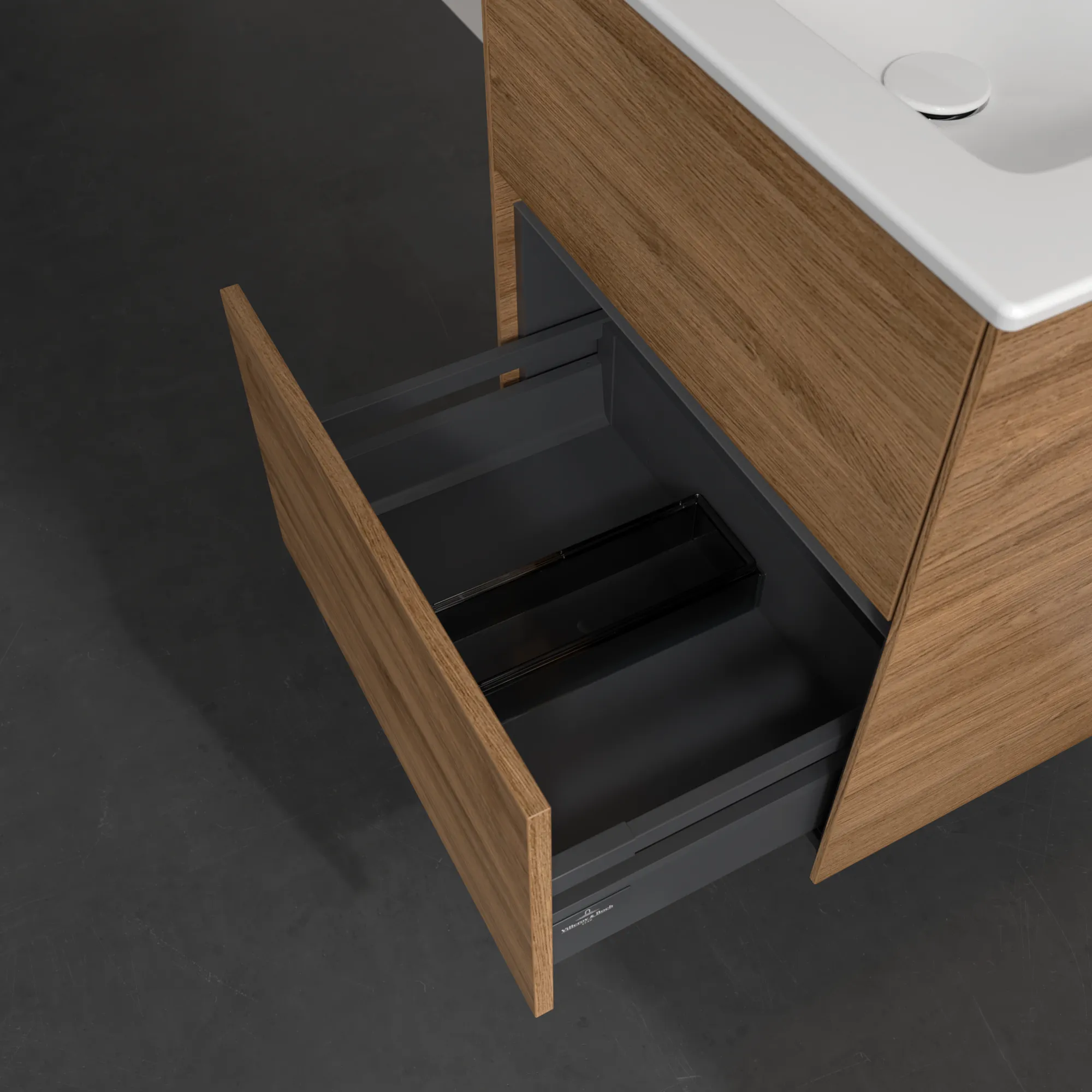 Villeroy & Boch Waschtischunterschrank „Collaro“ 561 × 610 × 480 mm Kansas Oak, mit Beleuchtung, für Becken mittig