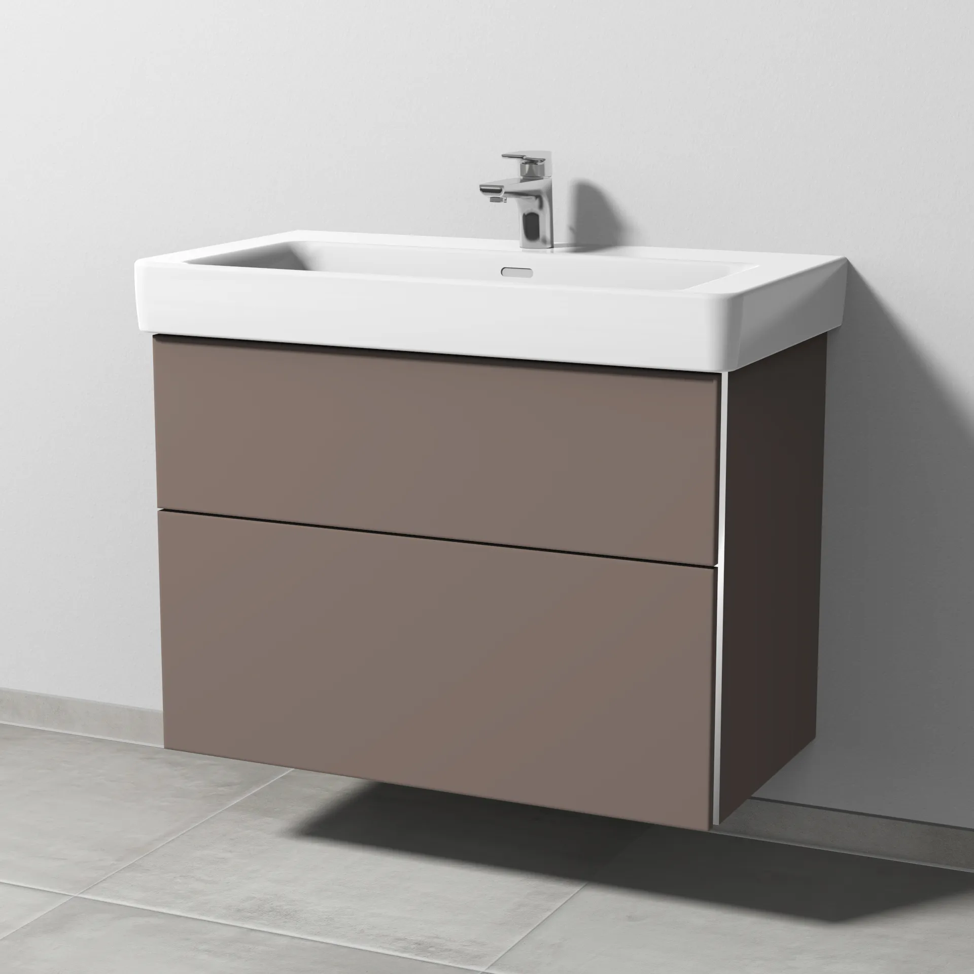 Sanipa Waschtischunterschrank „3way“ passend zu Keramik-Waschtische Pro S von Laufen 800 × 593 × 437 mm in Taupe (matt), Becken mittig