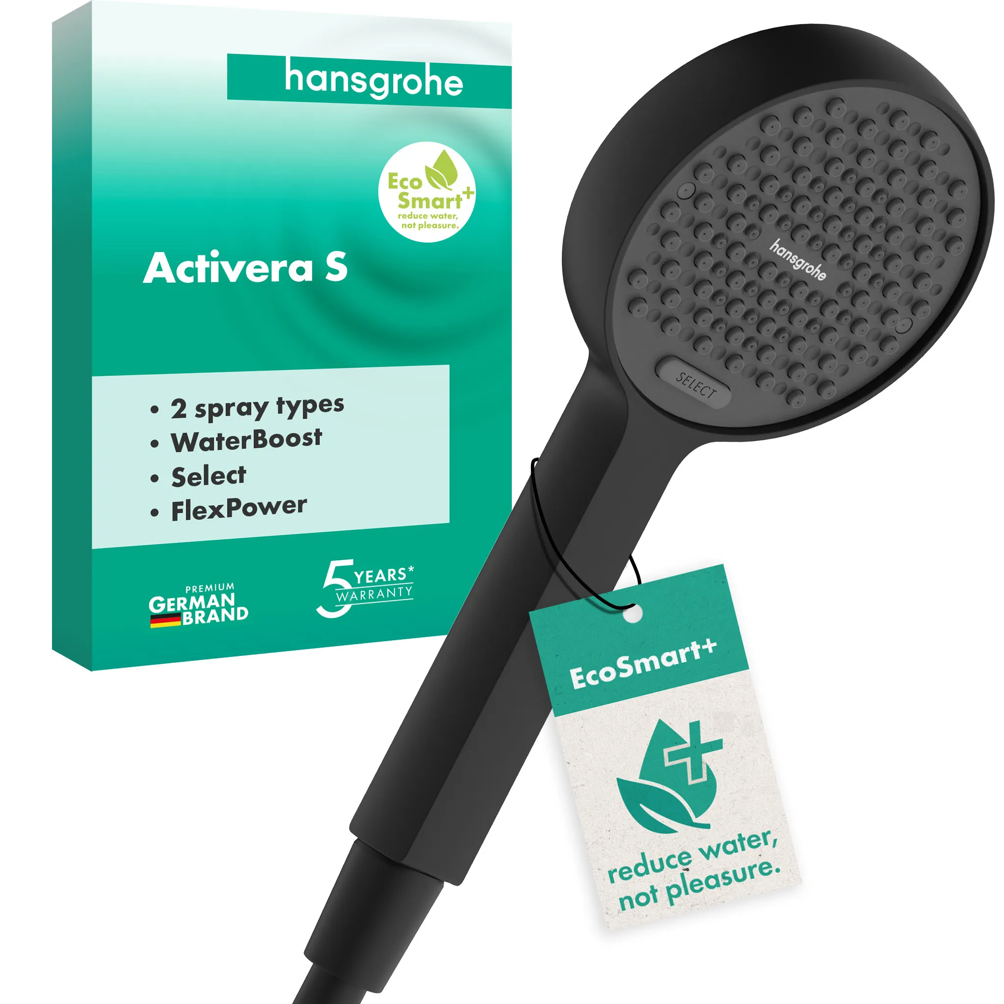 Hansgrohe Activera Select S Handbrause 95 mm, 2jet EcoSmart+ mit Booster, Mattschwarz